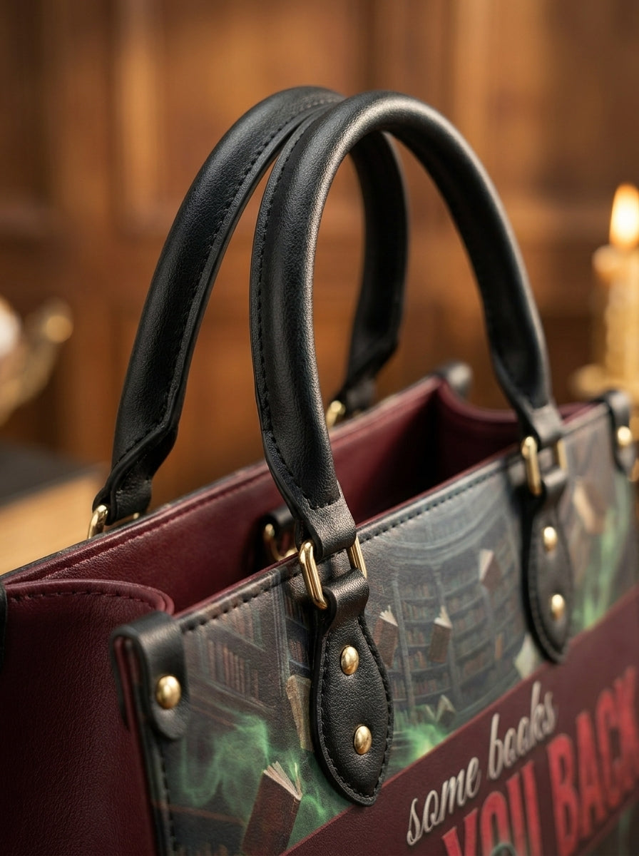 "Some Books Read You Back" Forbidden Library Leather Handbag - 04-handle