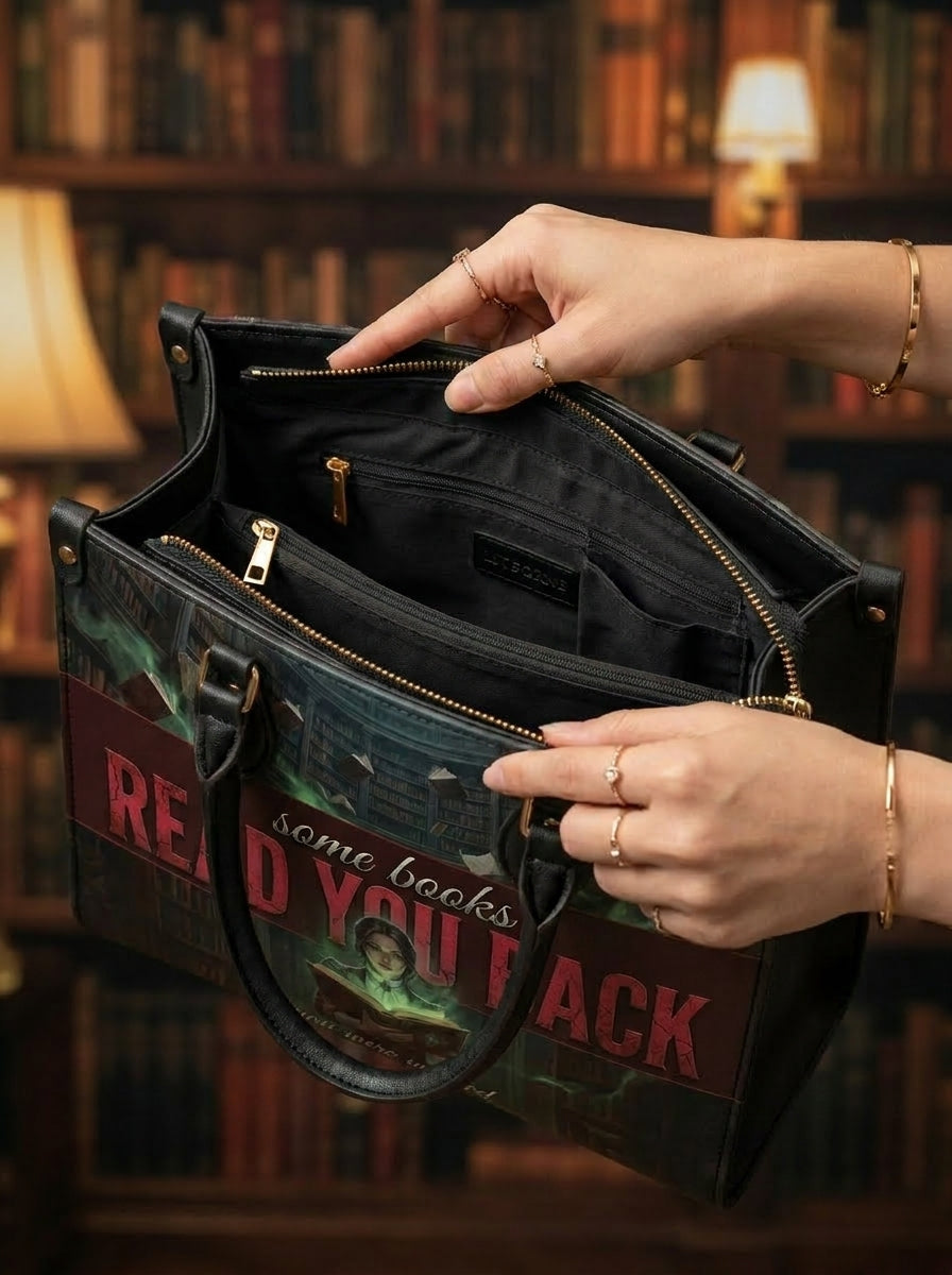 "Some Books Read You Back" Forbidden Library Leather Handbag - 05-bag-black-2246