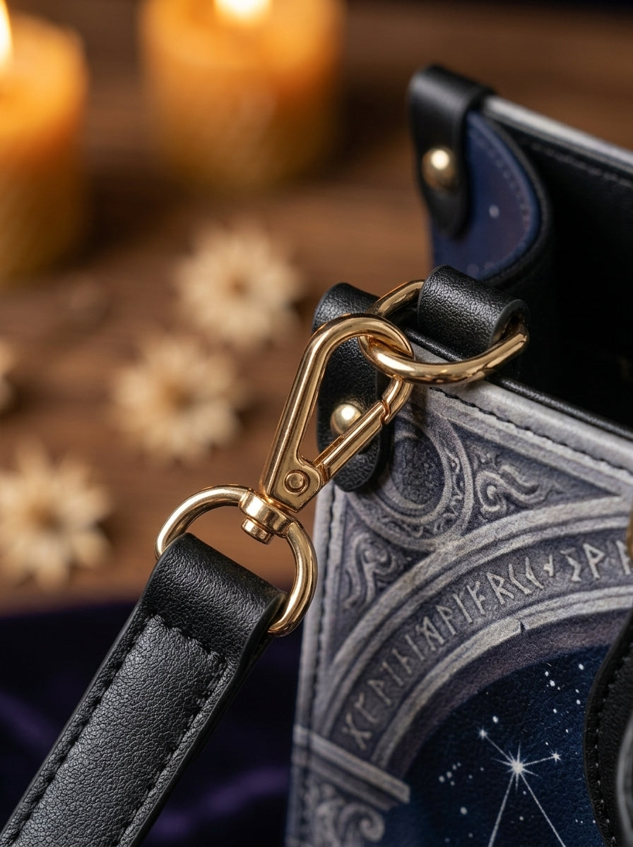 "Crowned in Constellations" Star Queen Leather Handbag - 06-detail-clasp