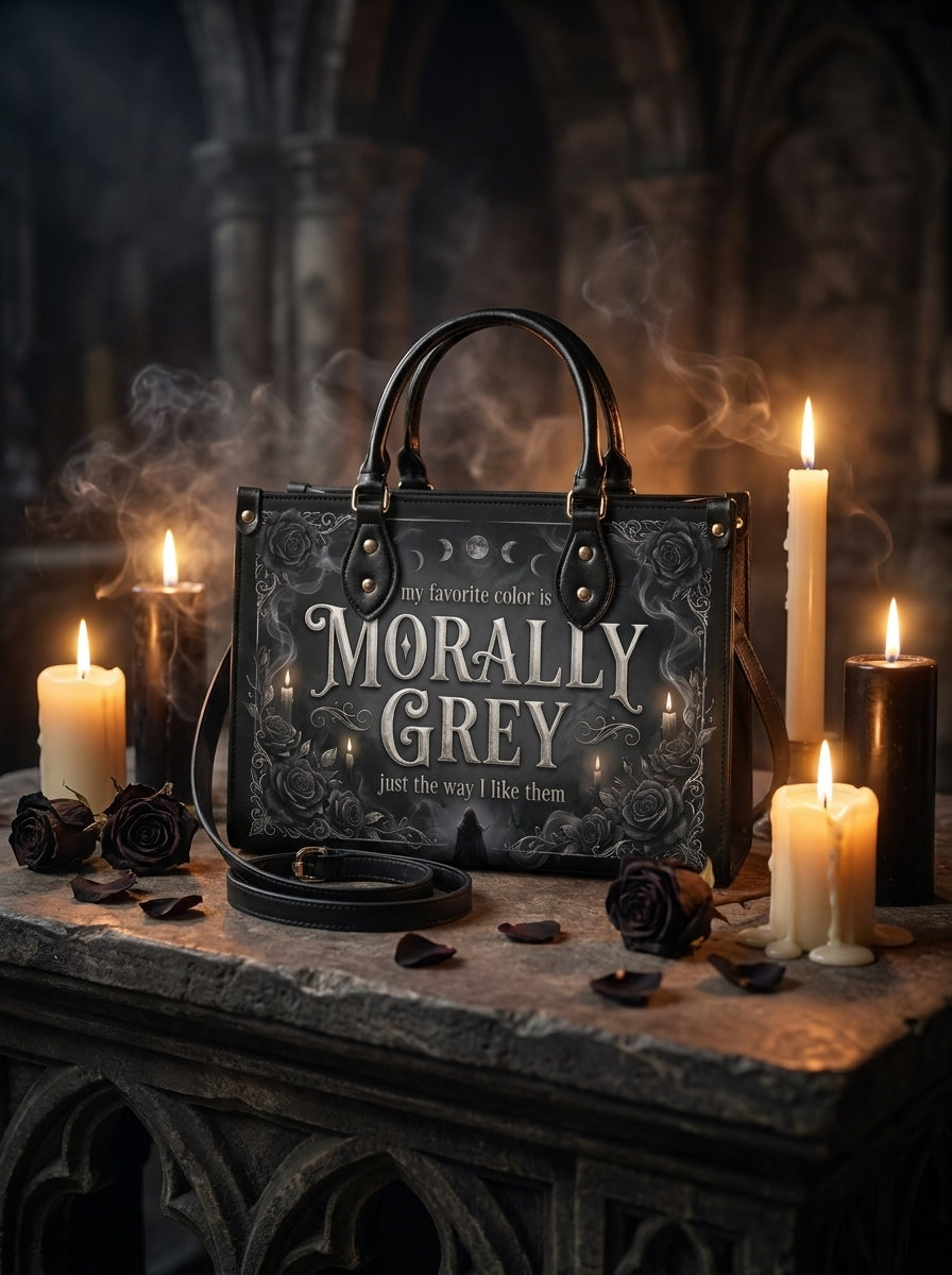 "Loyal To The Wrong Crown" Morally Grey Leather Handbag - 06-mk2-gold-hardware