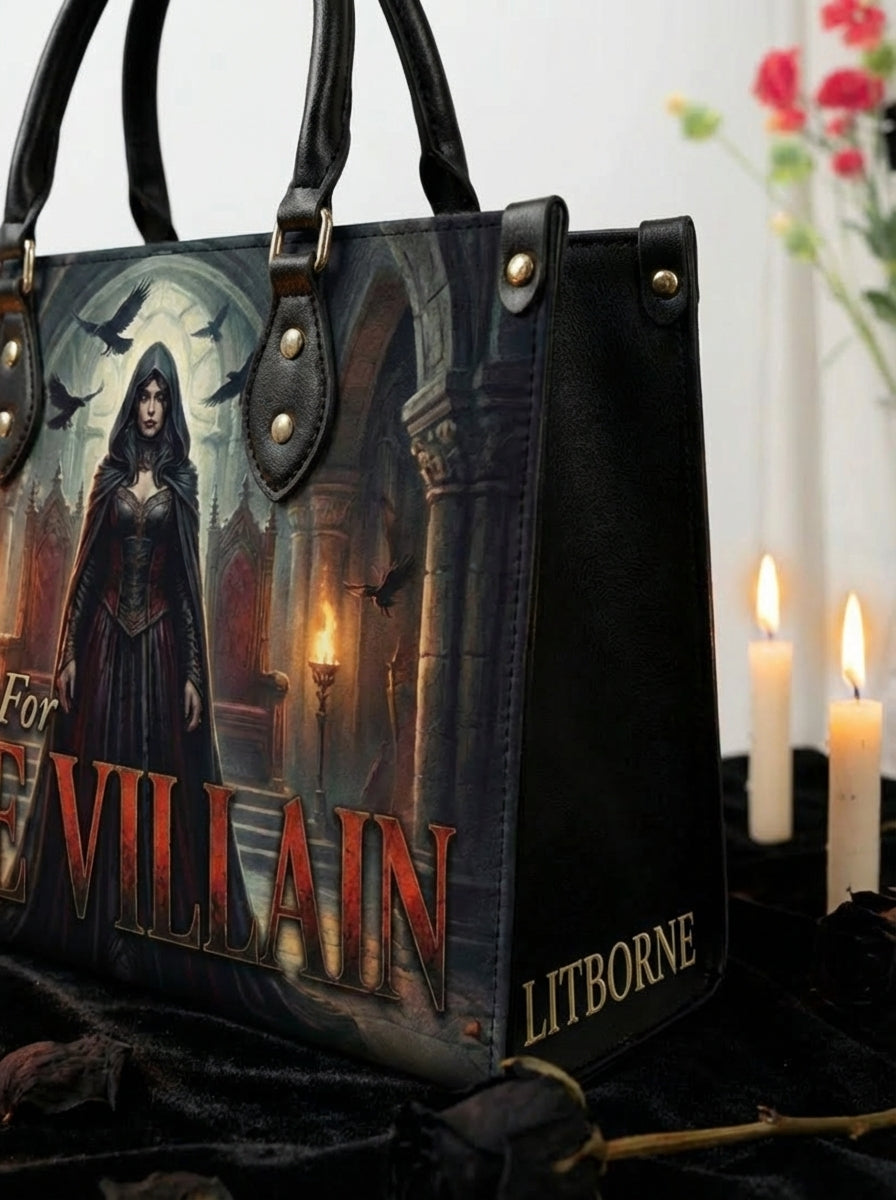I Read For The Villain Leather Handbag - side view