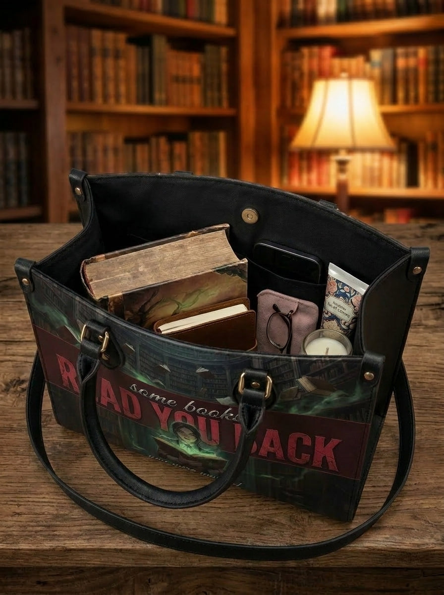 "Some Books Read You Back" Forbidden Library Leather Handbag - 09-bag-red-edit-2250