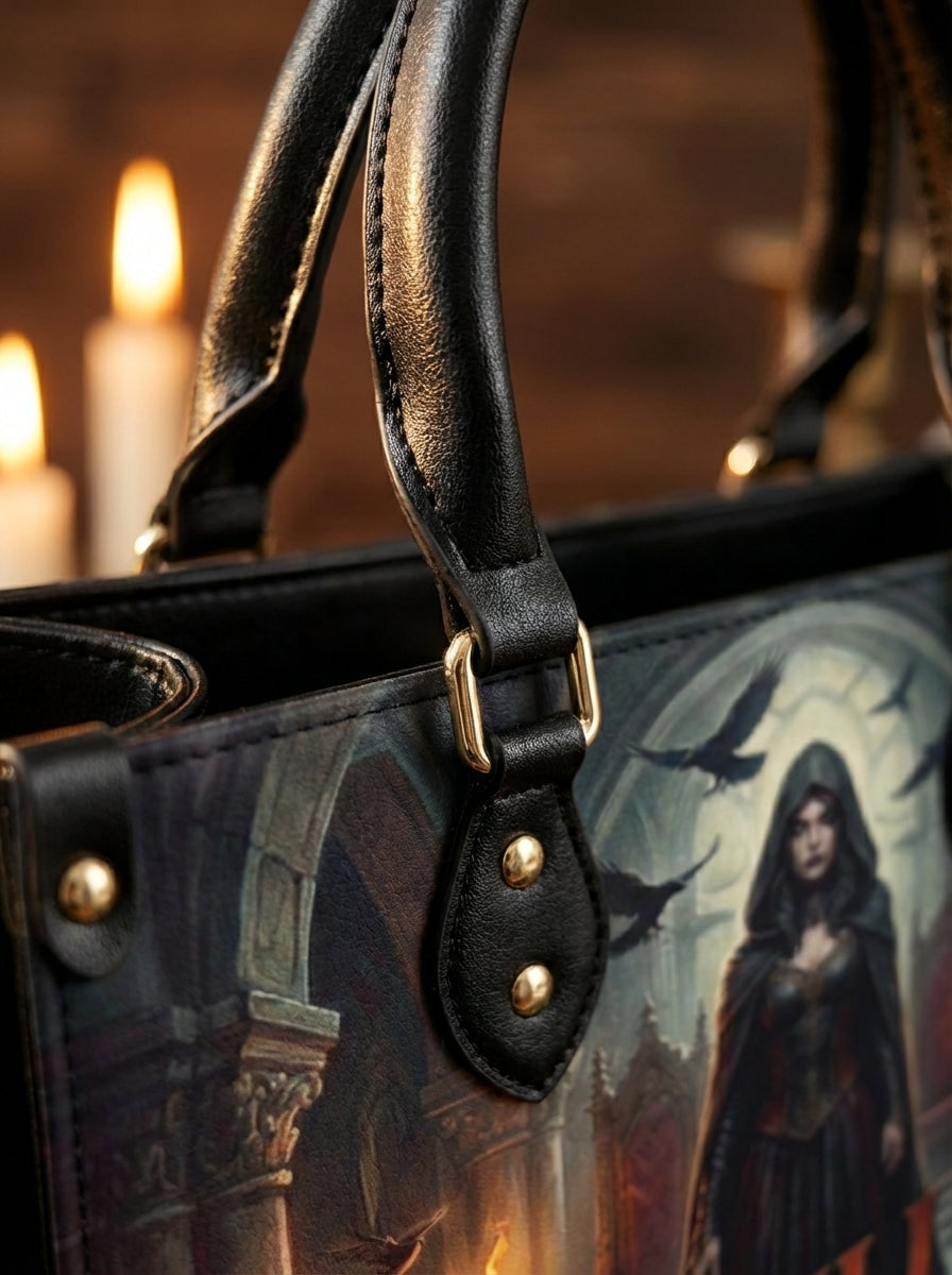 I Read For The Villain Leather Handbag - handle hardware detail