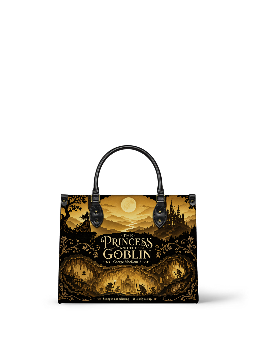 "The Princess and the Goblin" Goldlit Mountain Leather Handbag