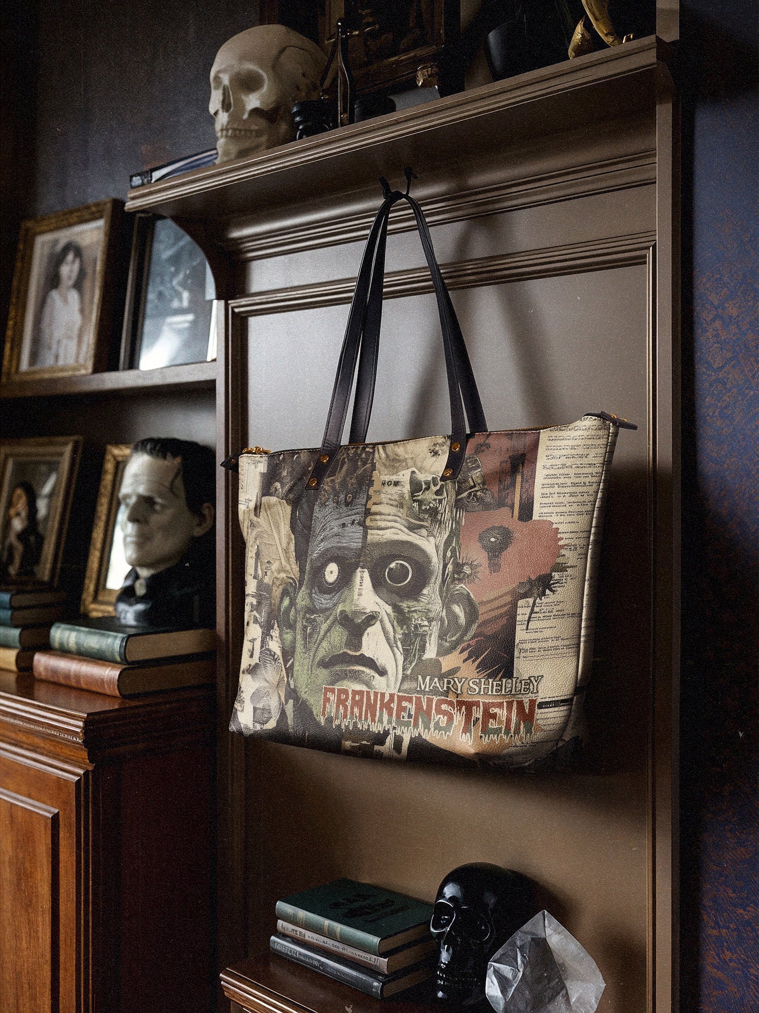 "Frankenstein" Old Parchment Leather Tote Bag
