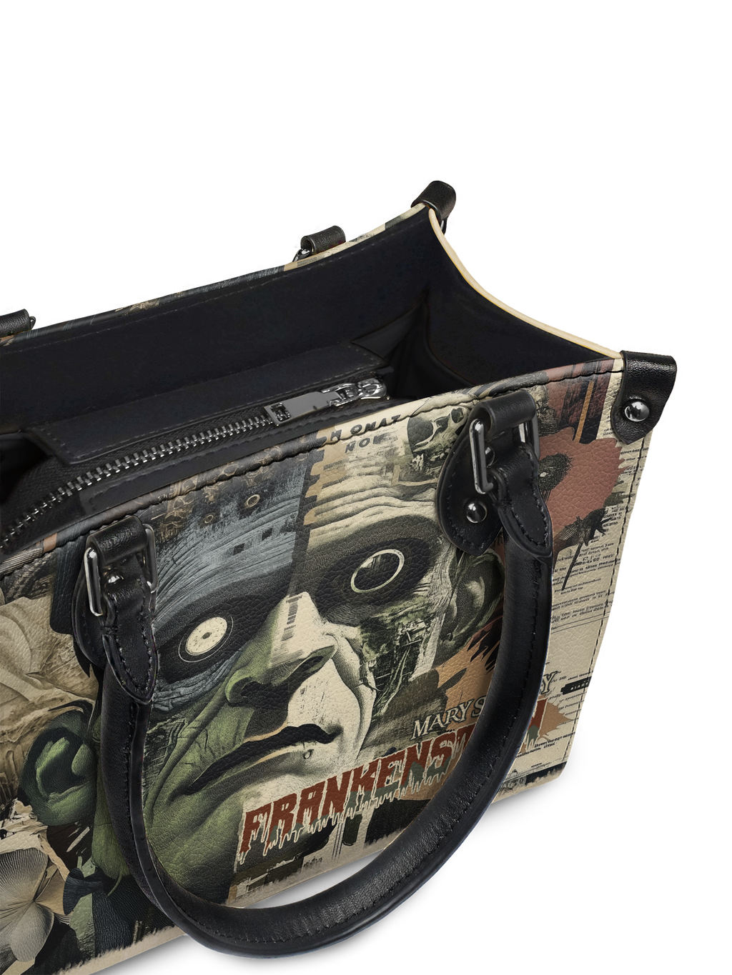 "Frankenstein" Old Parchment - Black Interior - Small Leather Handbag