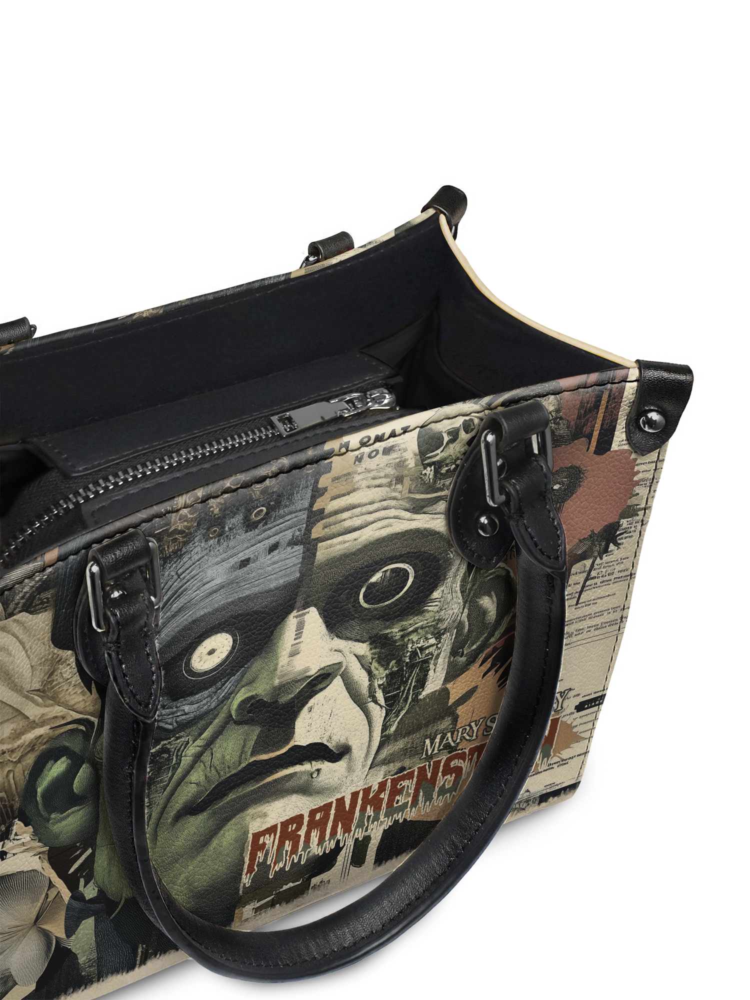 "Frankenstein" Old Parchment - Black Interior - Small Leather Handbag