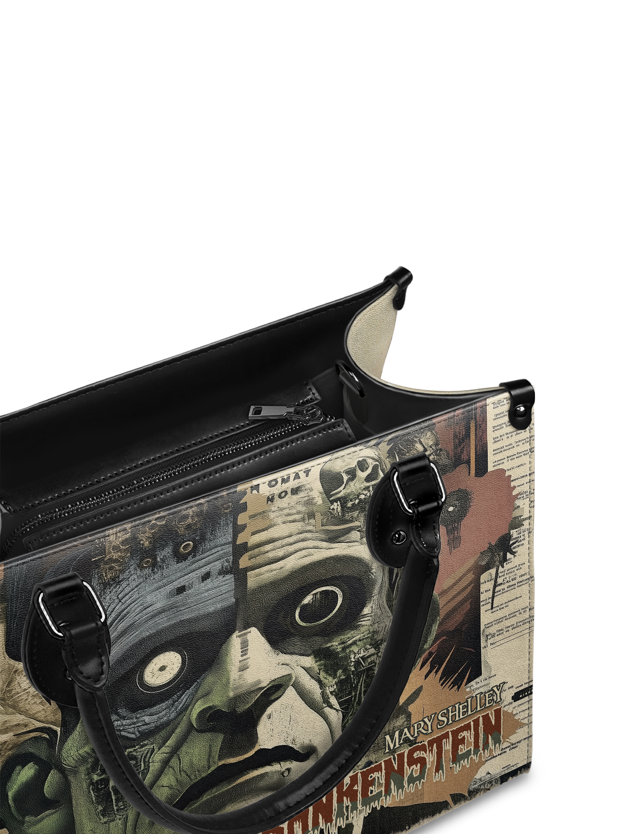"Frankenstein" Old Parchment - Black Interior - Leather Handbag
