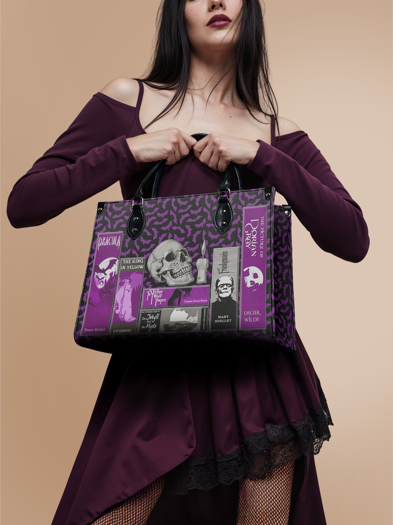 "The Codex of Gothic Tales" Violet Echo - Black Interior - Leather Handbag