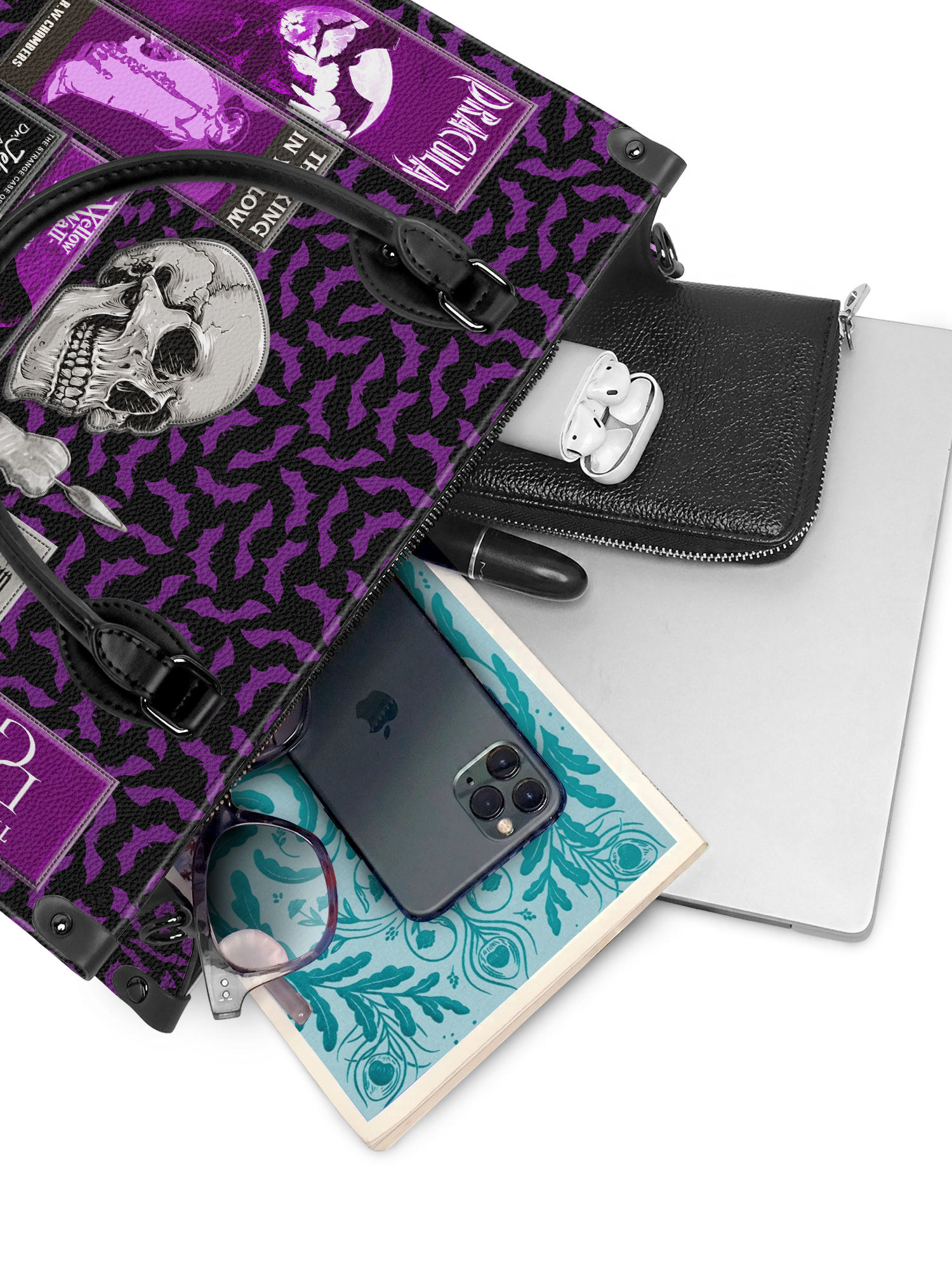 "The Codex of Gothic Tales" Violet Echo - Black Interior - Leather Handbag