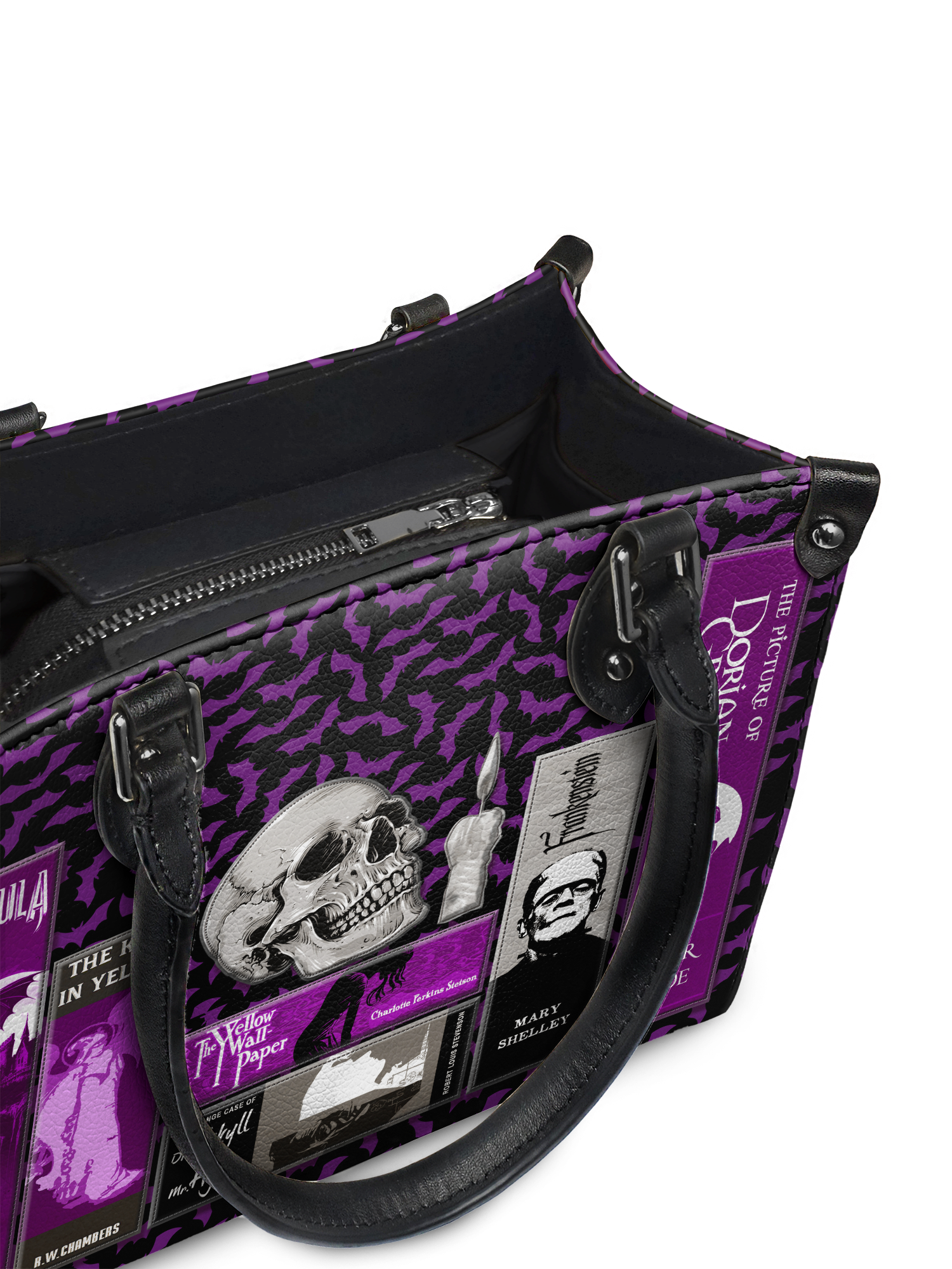 "The Codex of Gothic Tales" Violet Echo - Black Interior - Small Leather Handbag