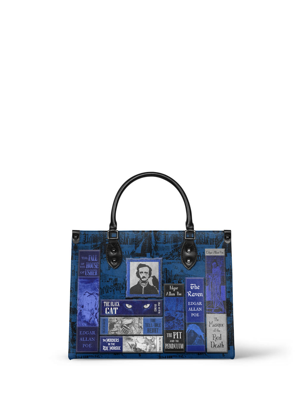 "Poe's Library" Midnight Ink - Black Interior - Leather Handbag