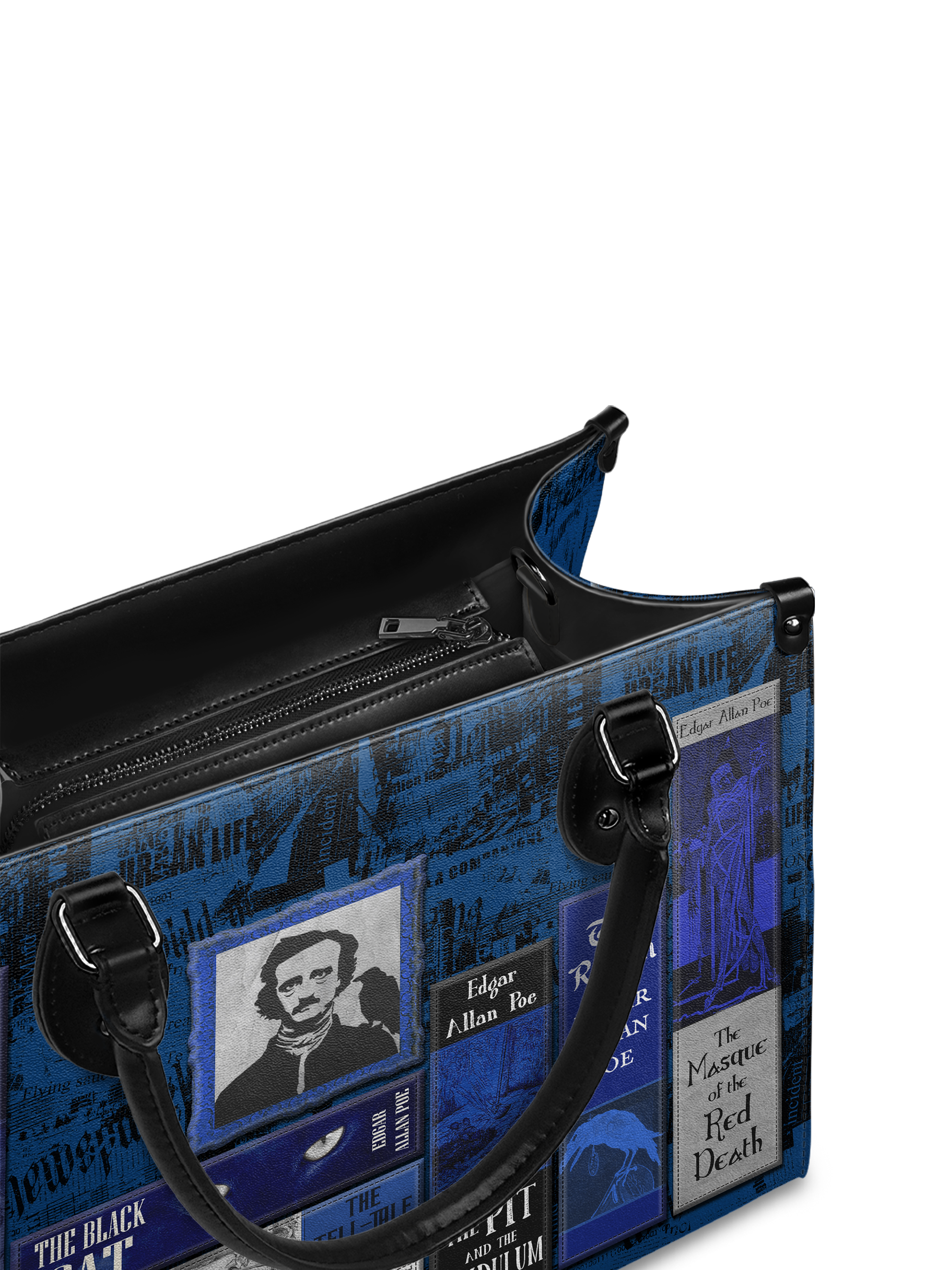 "Poe's Library" Midnight Ink - Black Interior - Leather Handbag