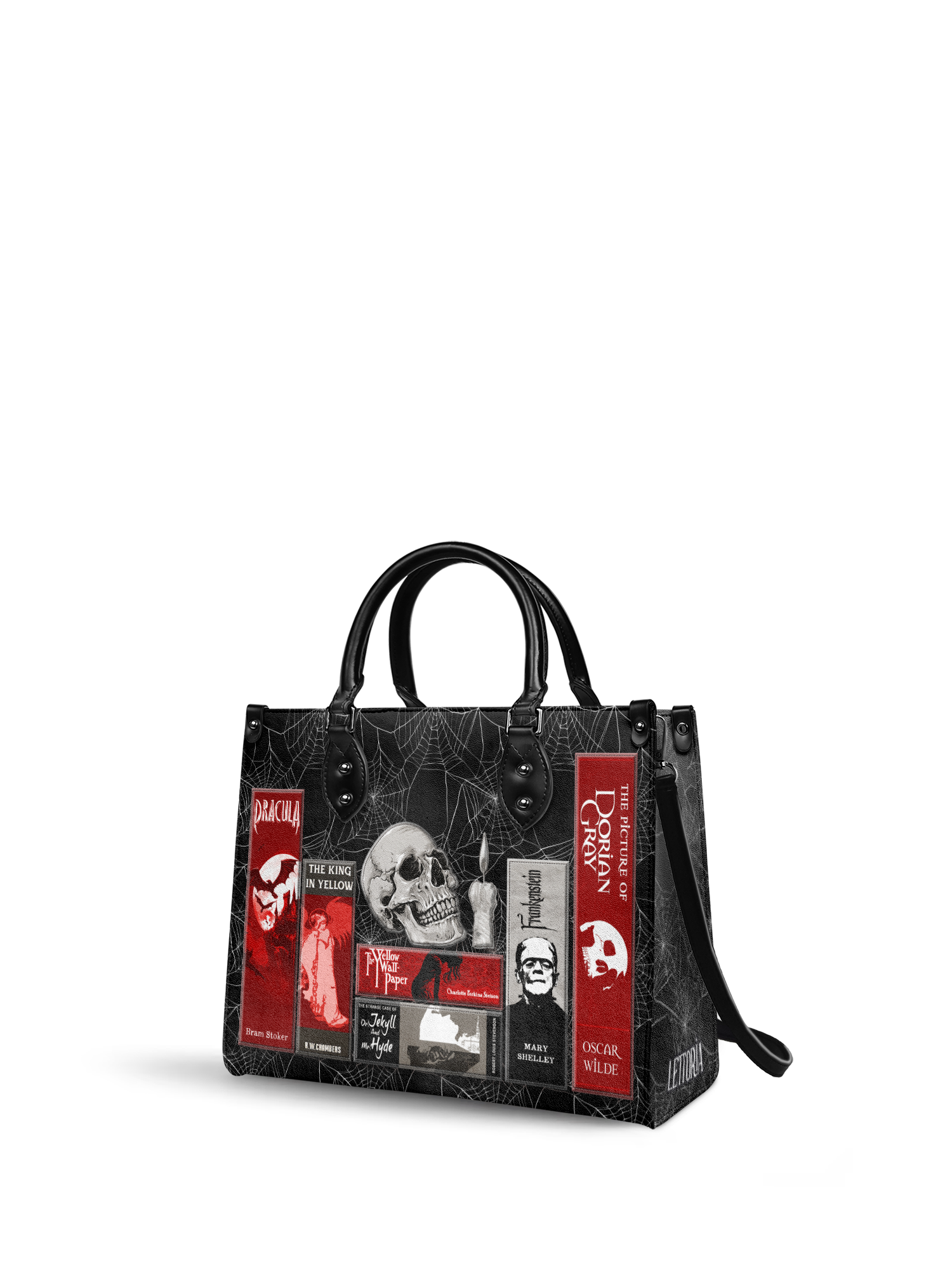 "The Codex of Gothic Tales" Black Widow’s Kiss - Black Interior - Leather Handbag