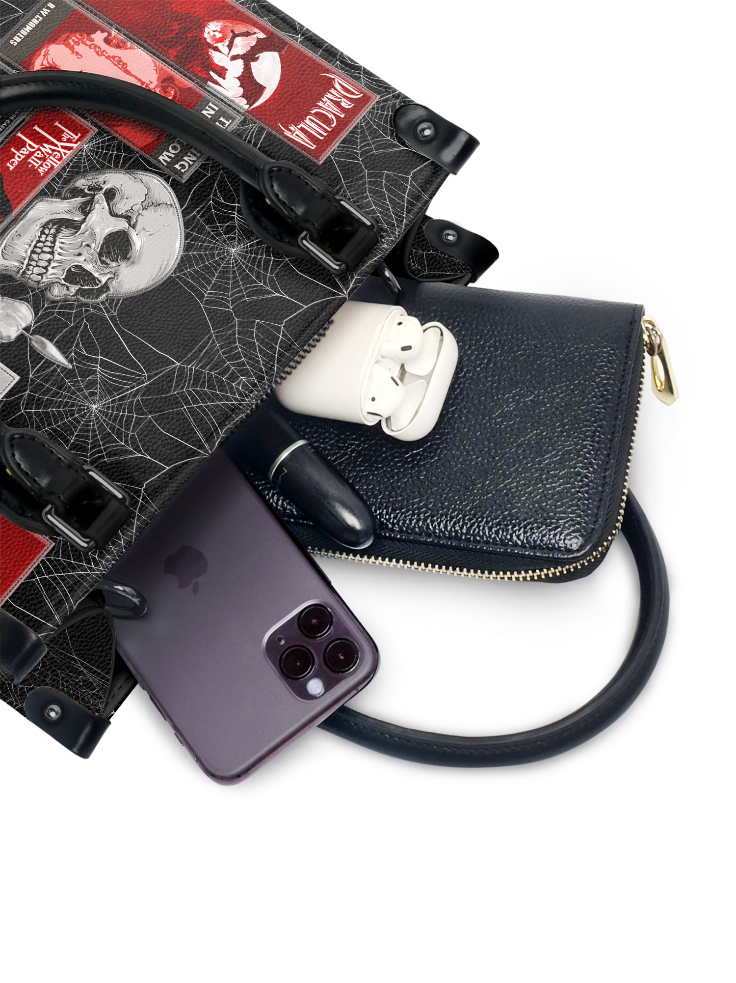 "The Codex of Gothic Tales" Black Widow’s Kiss - Black Interior - Small Leather Handbag
