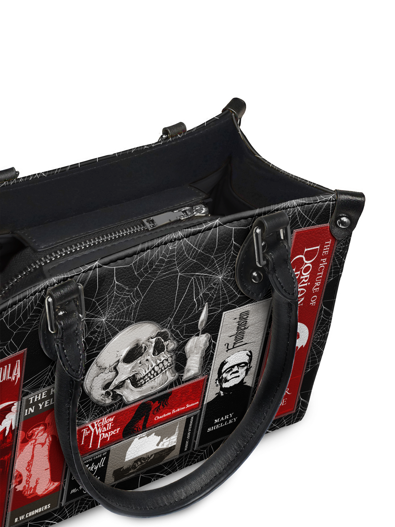 "The Codex of Gothic Tales" Black Widow’s Kiss - Black Interior - Small Leather Handbag