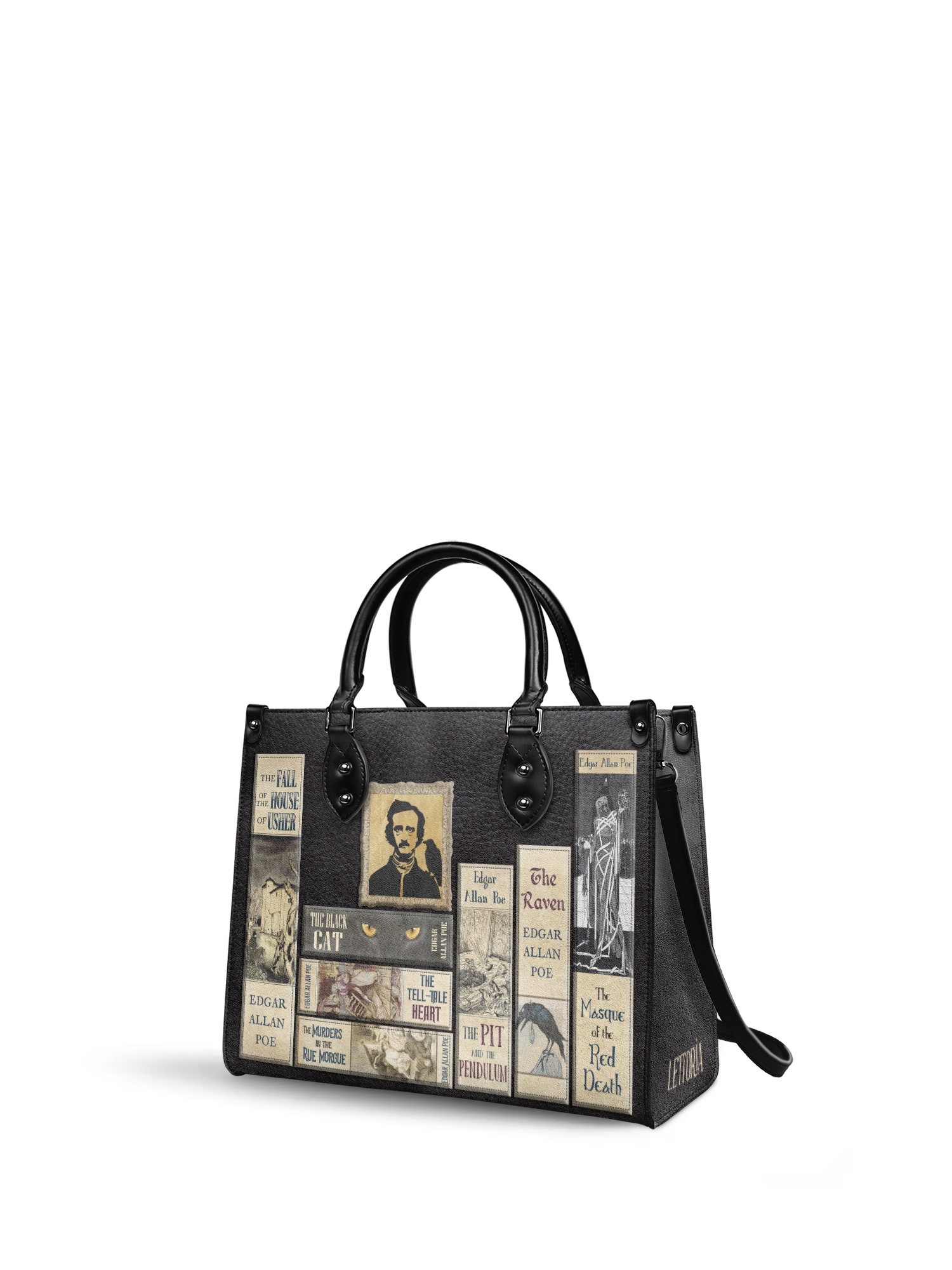 "Poe's Library" Ashen Black - Black Interior - Leather Handbag