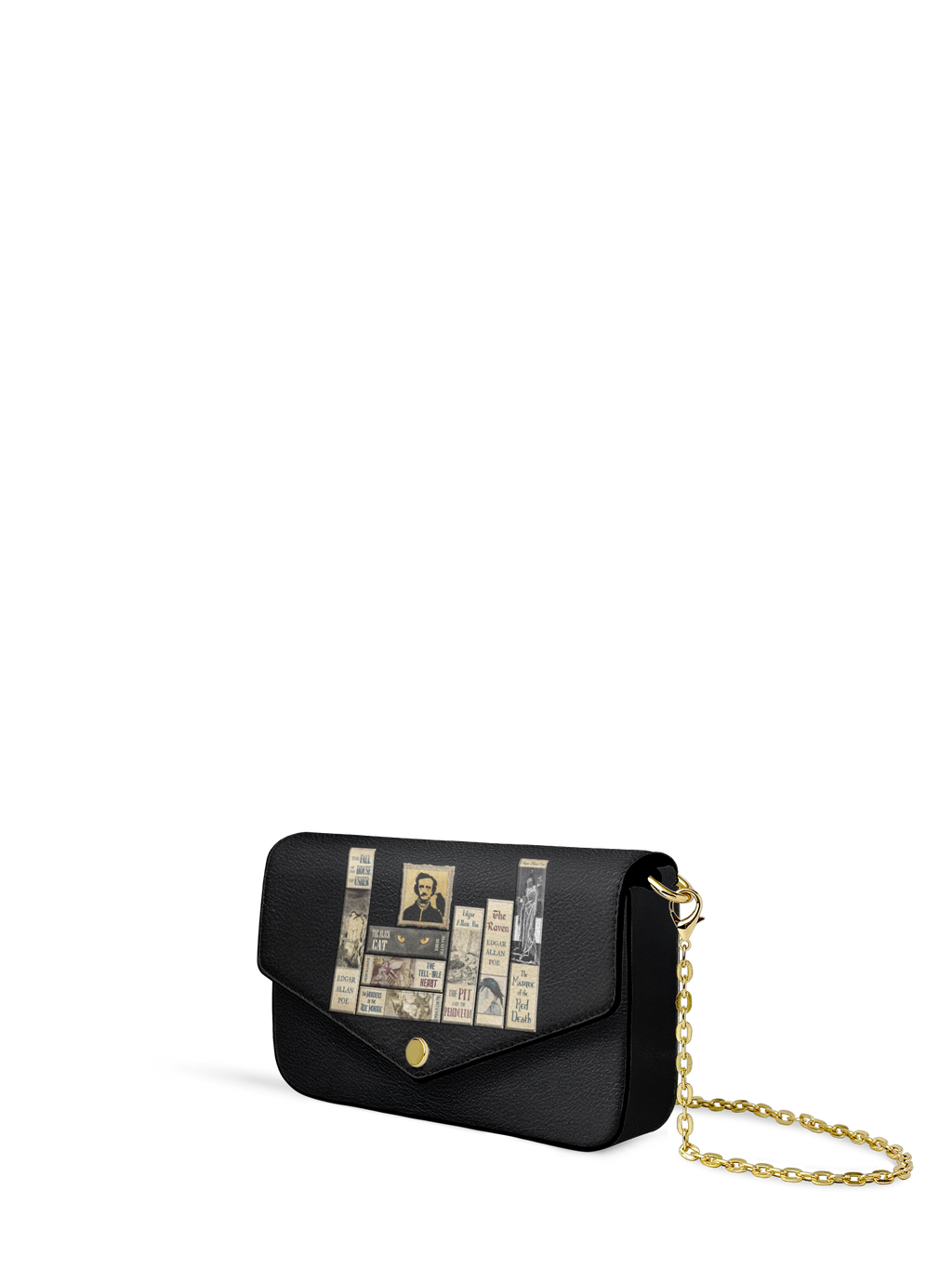 "Poe's Library" Ashen Black Envelope Chain Crossbody Bag