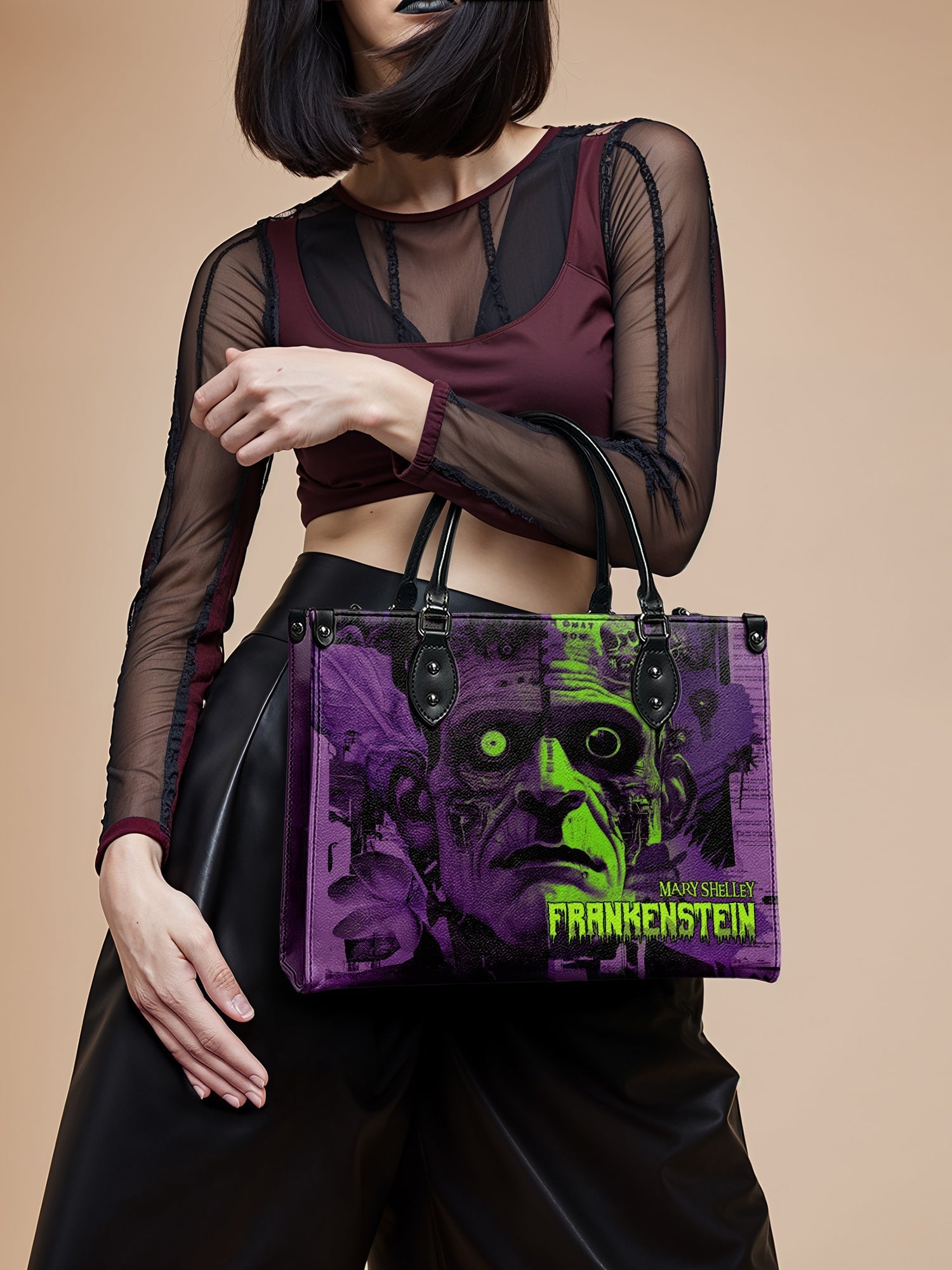 "Frankenstein" Lablight Violet - Black Interior - Leather Handbag