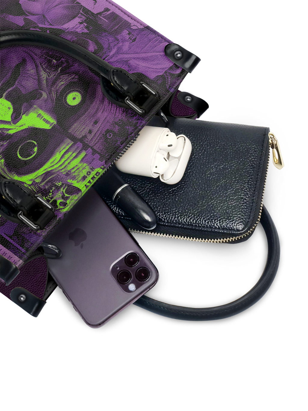 "Frankenstein" Lablight Violet - Black Interior - Small Leather Handbag