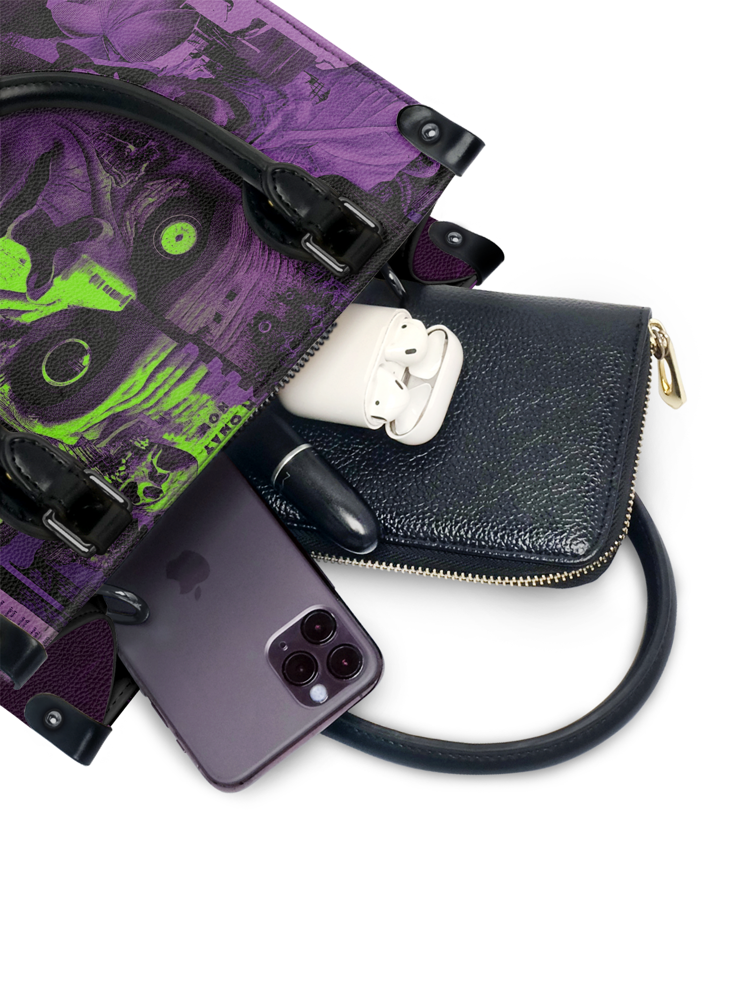 "Frankenstein" Lablight Violet - Black Interior - Small Leather Handbag
