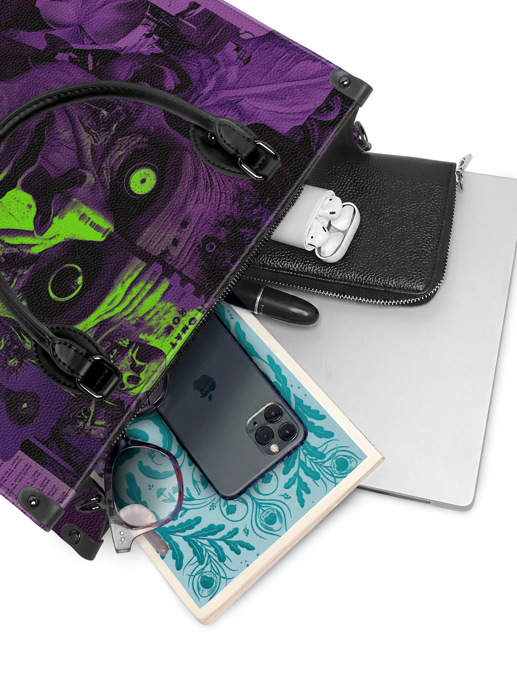 "Frankenstein" Lablight Violet - Black Interior - Leather Handbag