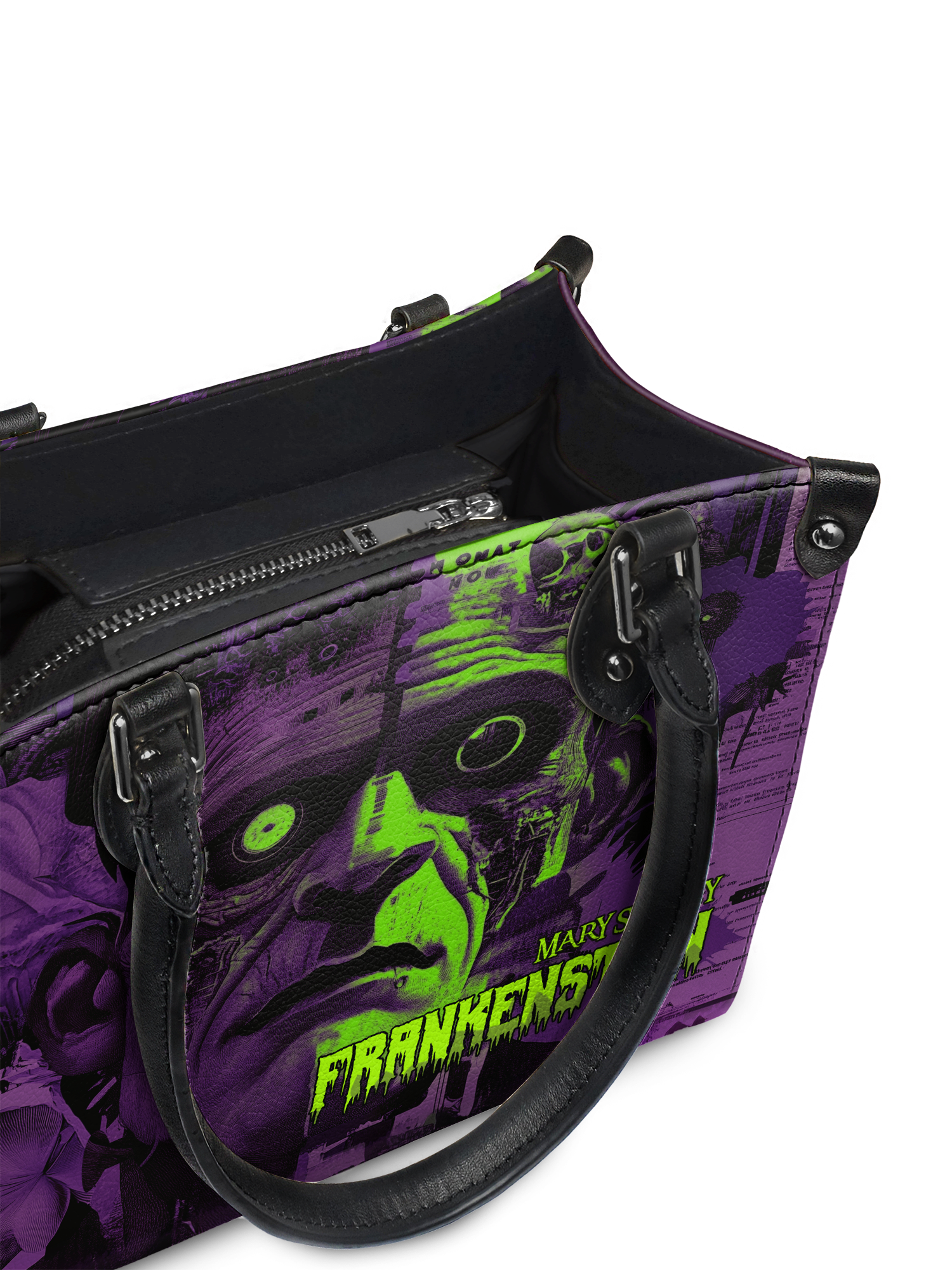 "Frankenstein" Lablight Violet - Black Interior - Small Leather Handbag