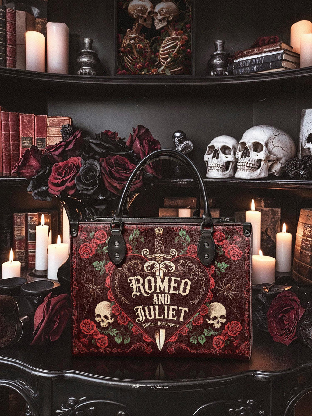 "Romeo And Juliet" Poison Rose - Black Interior - Leather Handbag
