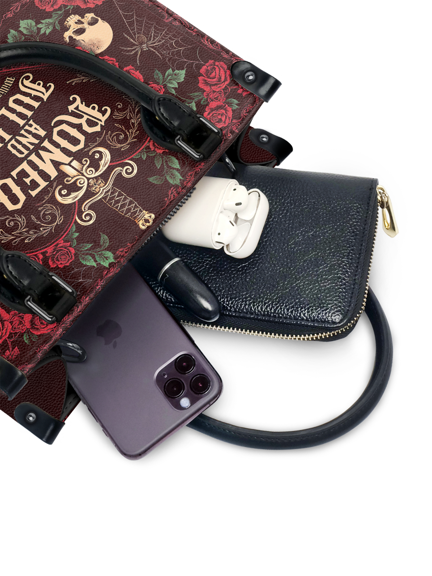 "Romeo And Juliet" Poison Rose - Black Interior - Small Leather Handbag