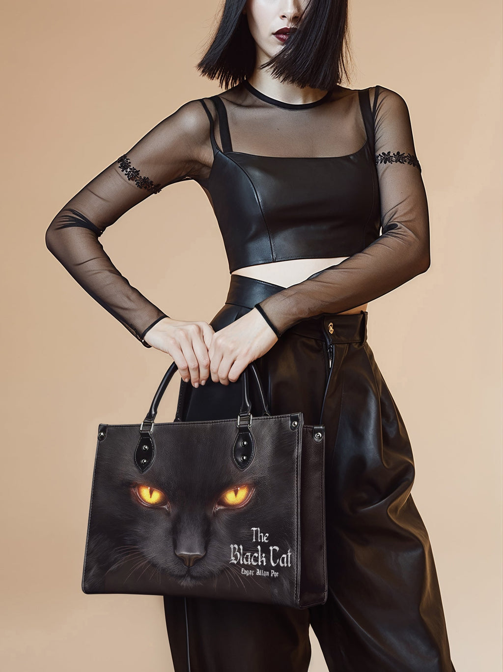 "The Black Cat" - Black Interior - Leather Handbag