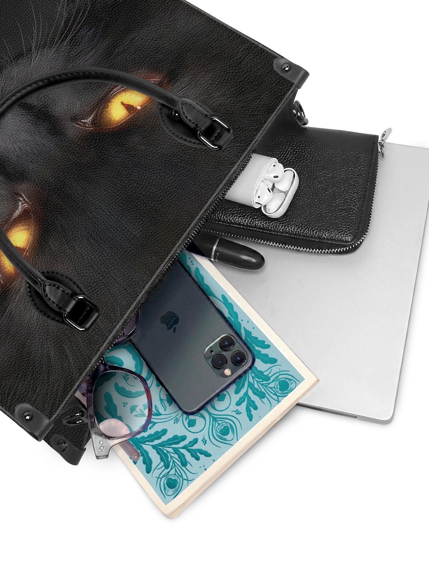 "The Black Cat" - Black Interior - Leather Handbag