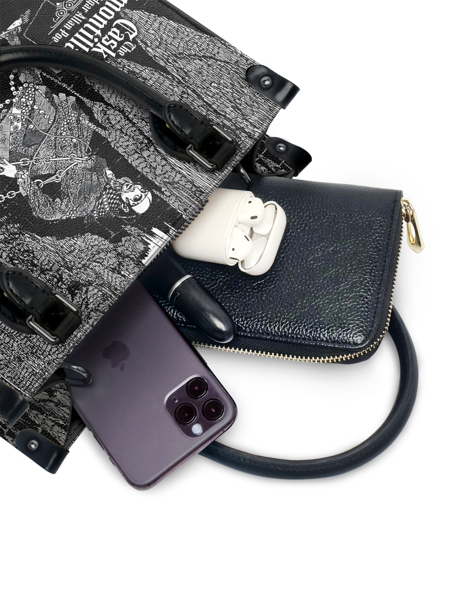 "The Cask Of Amontillado" - Black Interior - Small Leather Handbag