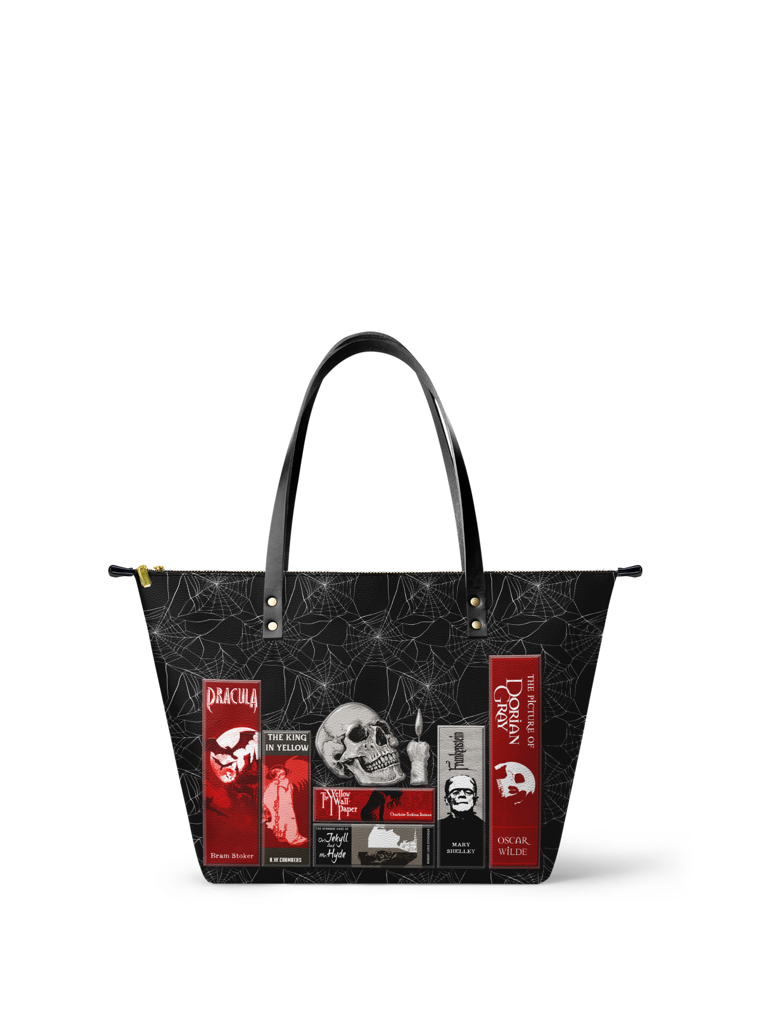 "The Codex of Gothic Tales" Black Widow’s Kiss Leather Tote Bag