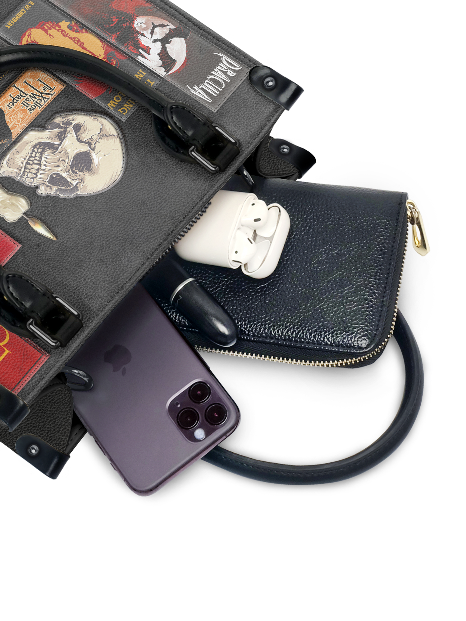 "The Codex of Gothic Tales" Deadlight Black - Black Interior - Small Leather Handbag
