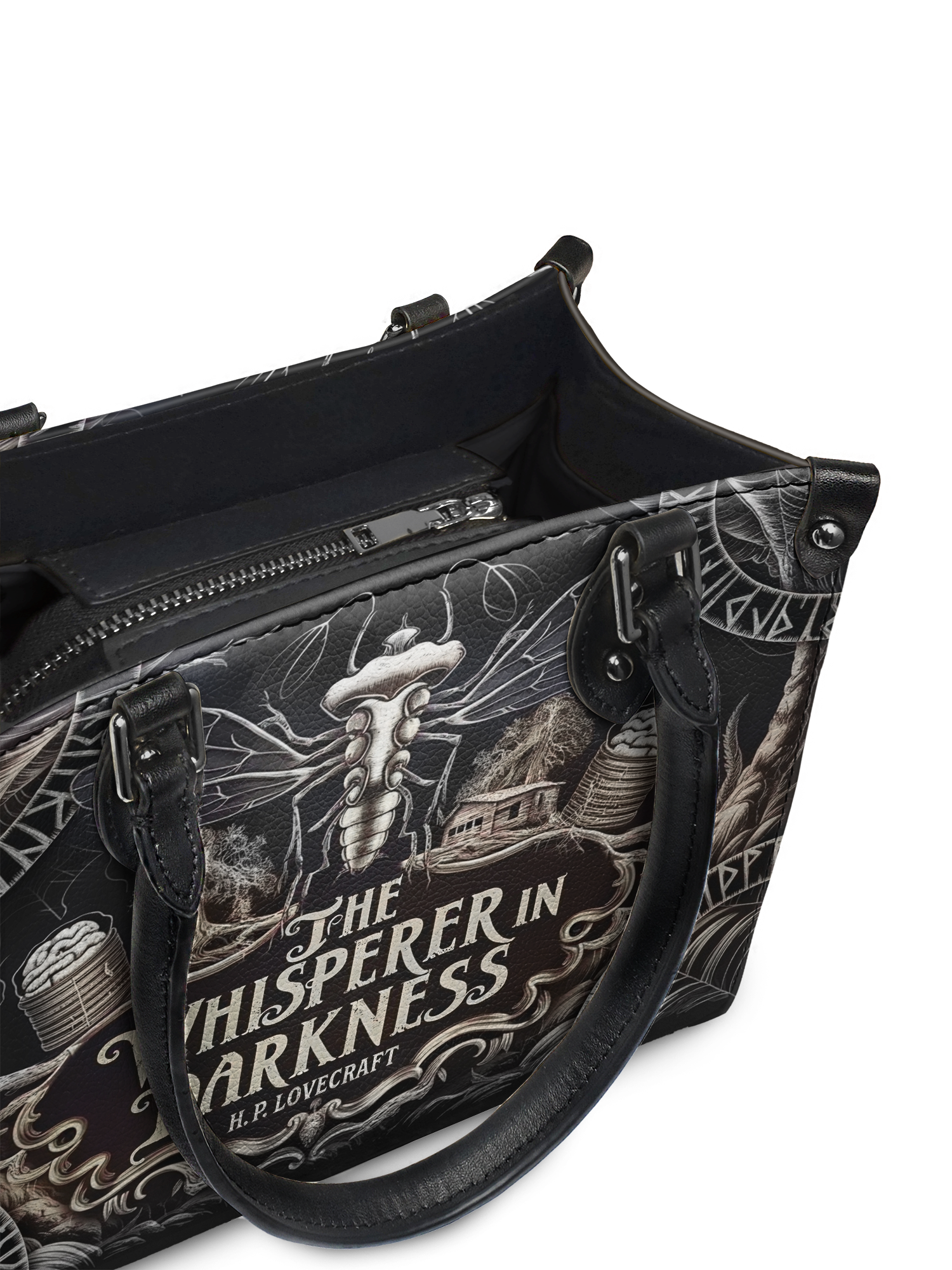 "The Whisperer In Darkness" - Black Interior - Small Leather Handbag