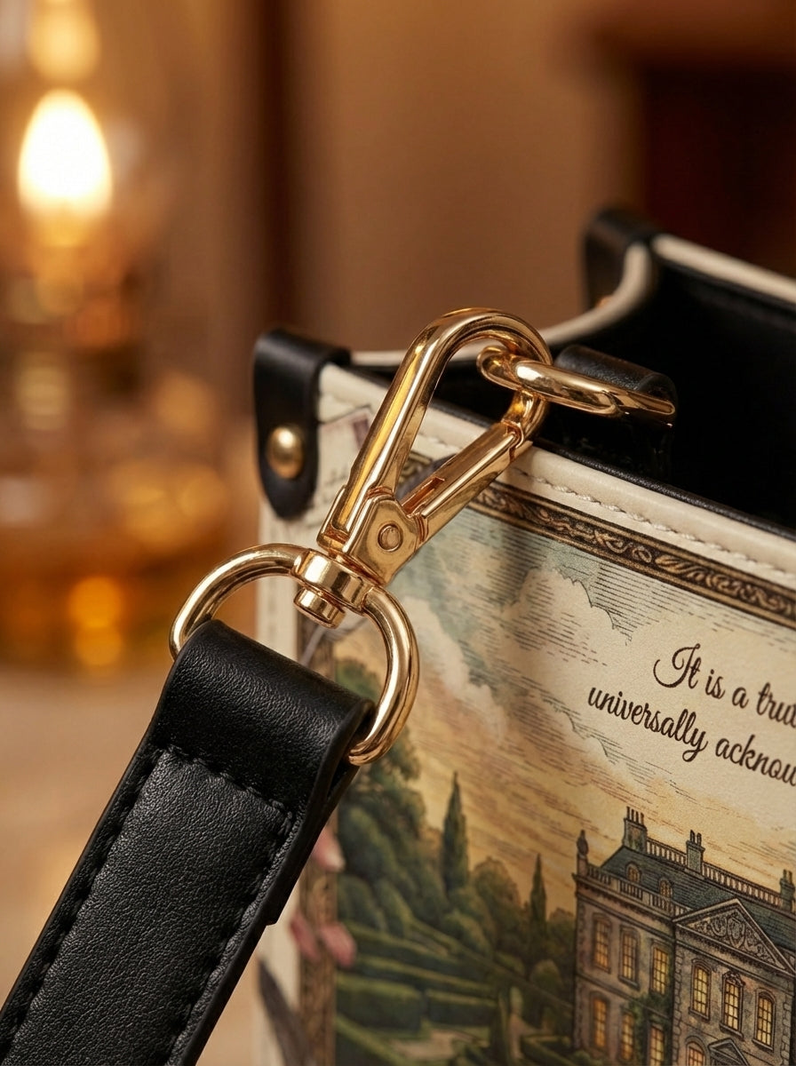 Pride and Prejudice Regency Leather Handbag - gold clasp detail