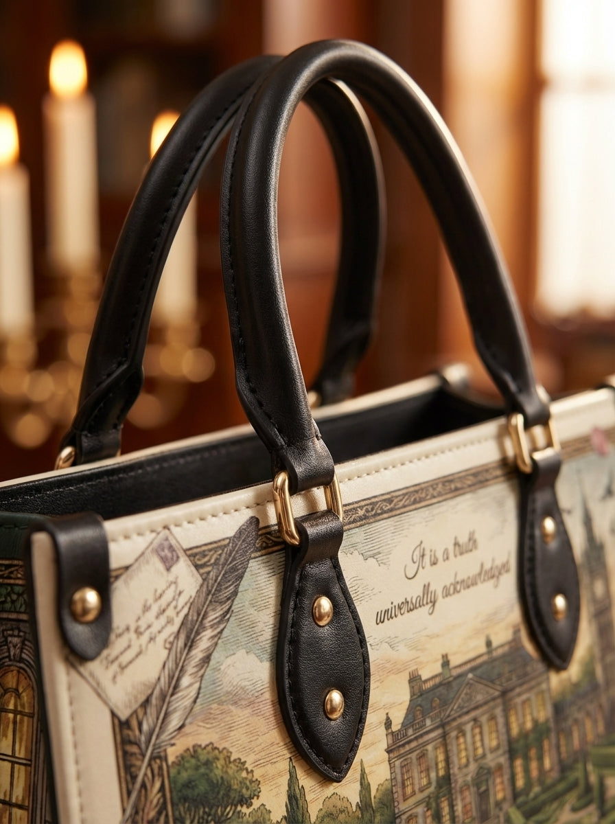 Pride and Prejudice Regency Leather Handbag - handle detail