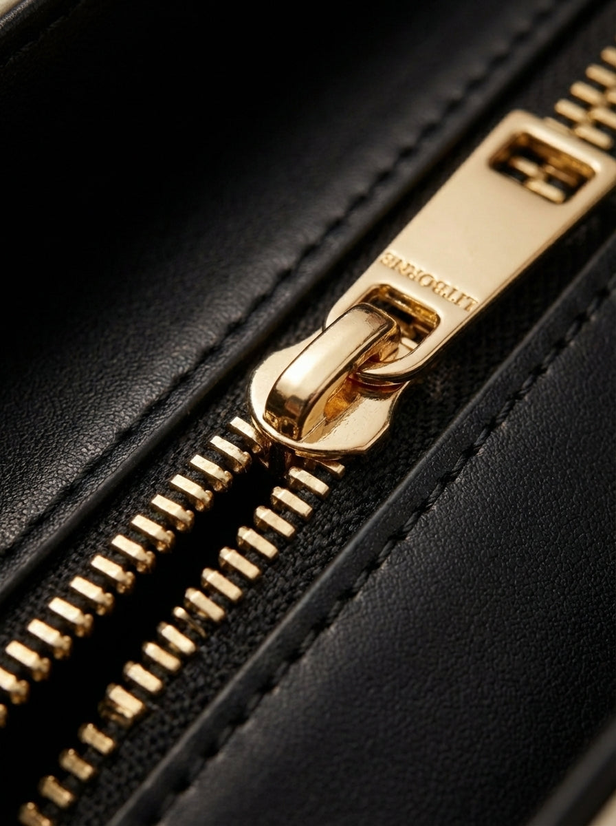 Pride and Prejudice Regency Leather Handbag - gold zipper detail