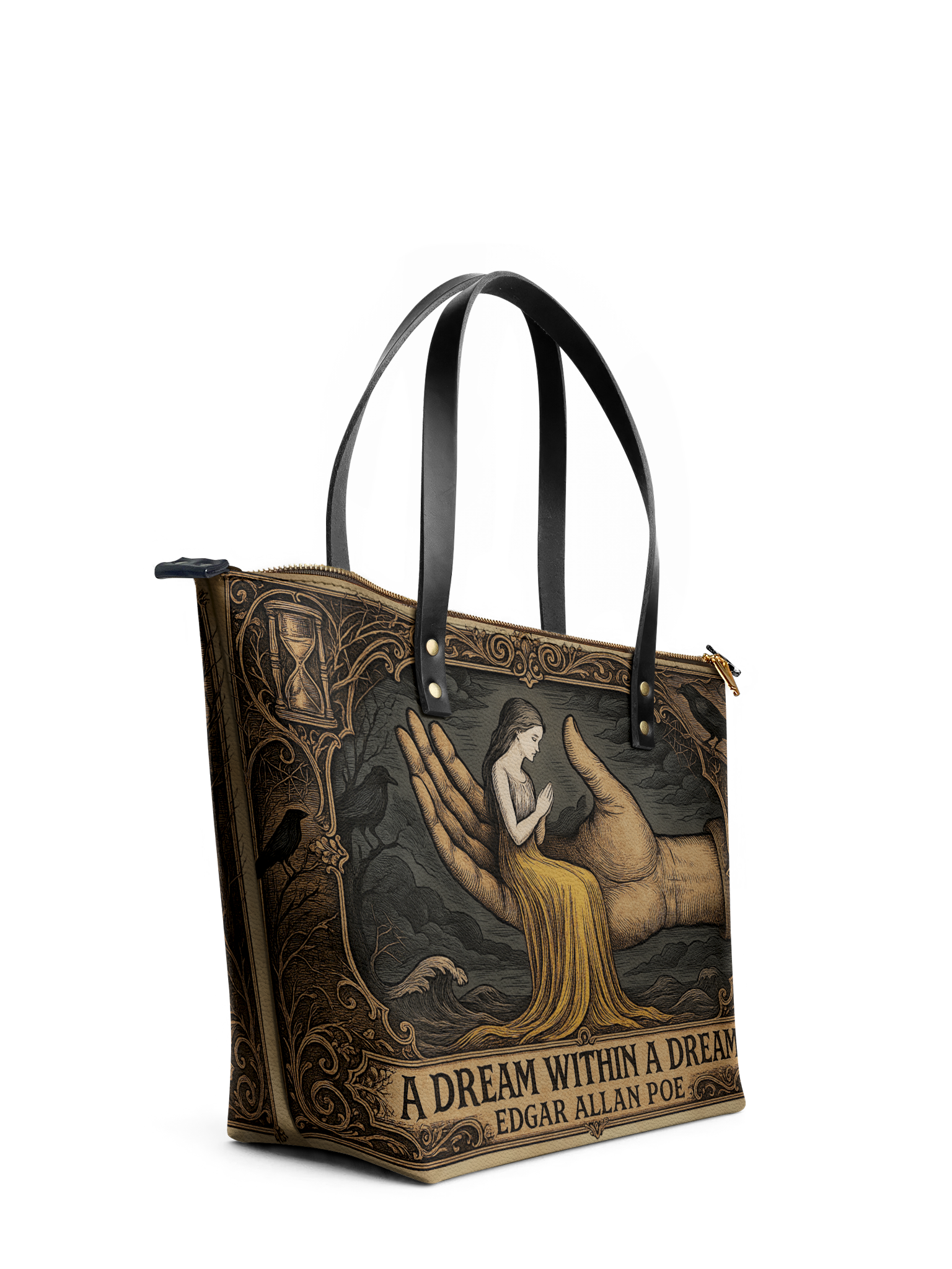 "A Dream Within A Dream" Leather Tote Bag
