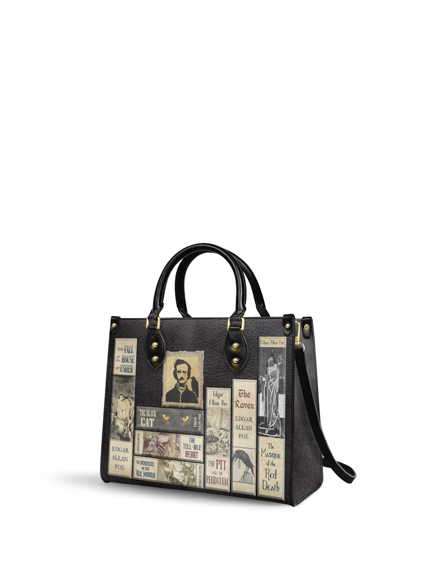 "Poe's Library" Ashen Black Leather Handbag