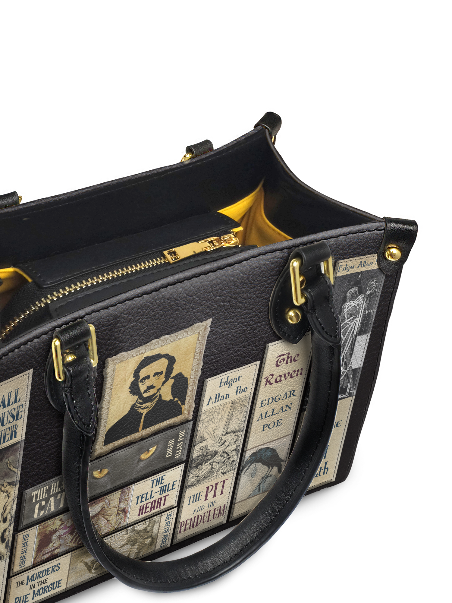 "Poe's Library" Ashen Black Small Leather Handbag