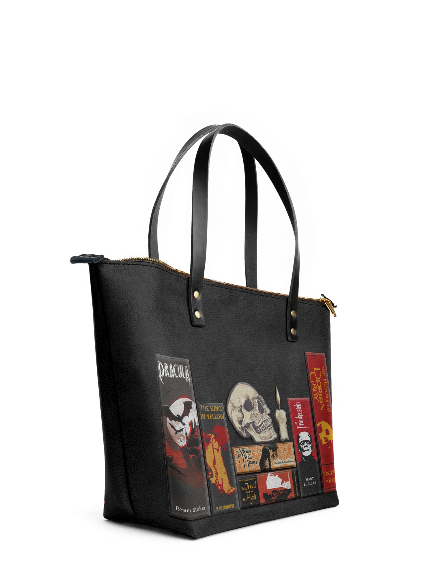 "The Codex of Gothic Tales" Deadlight Black Leather Tote Bag