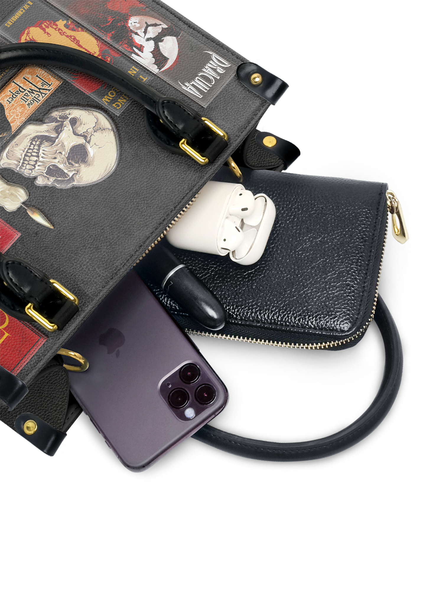 "The Codex of Gothic Tales" Deadlight Black Small Leather Handbag