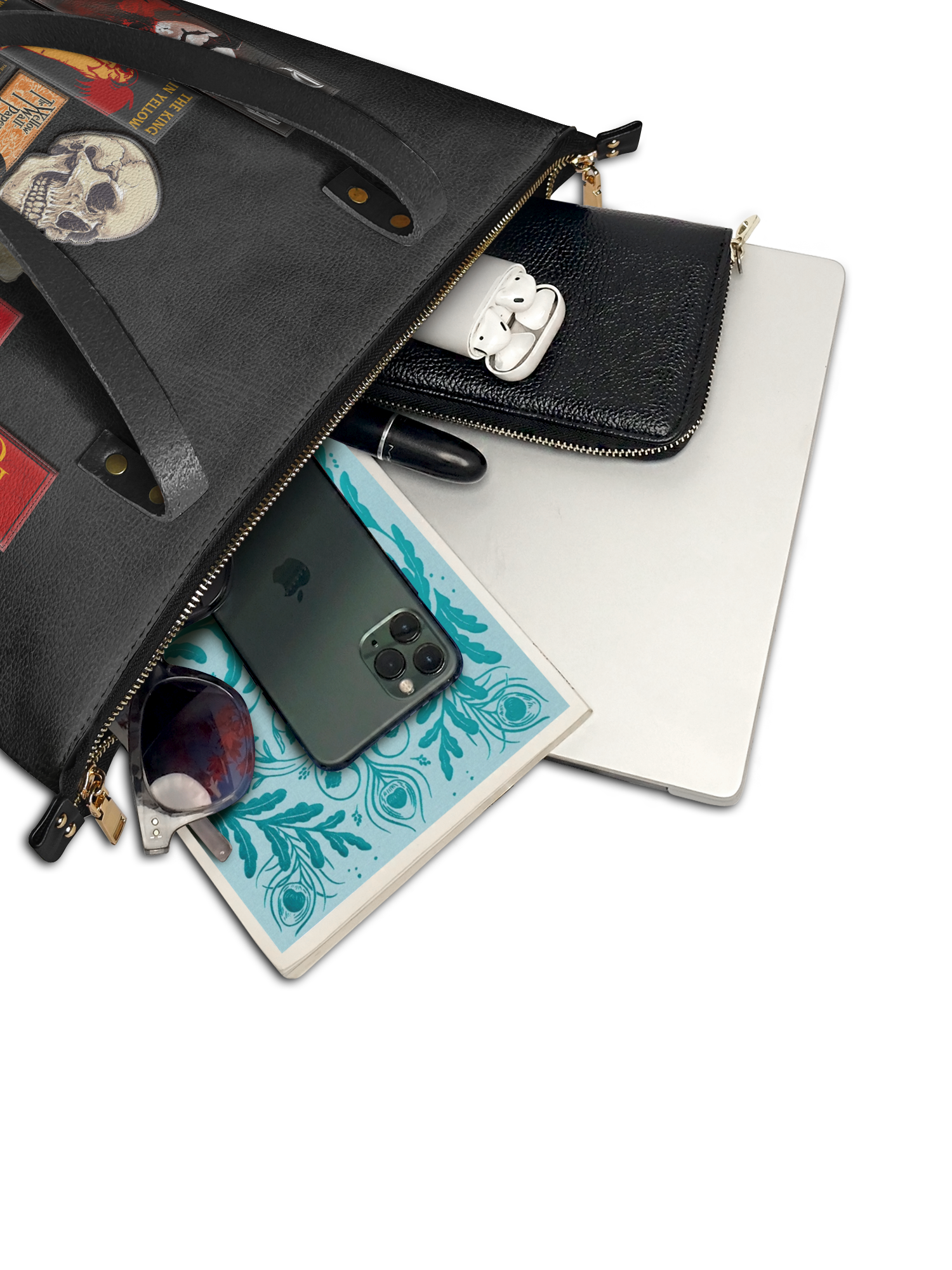 "The Codex of Gothic Tales" Deadlight Black Leather Tote Bag