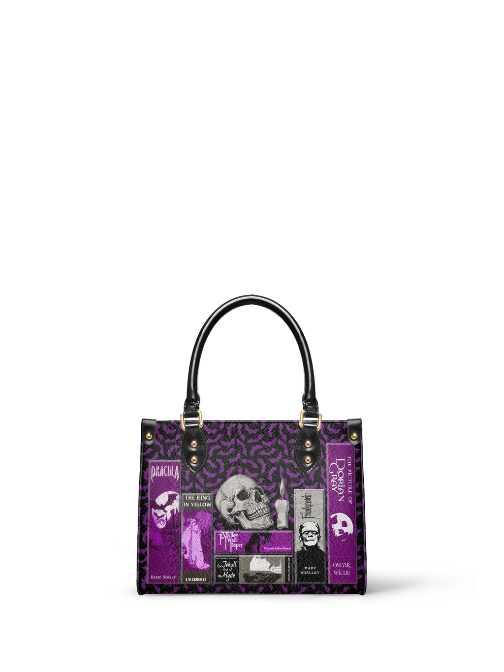 "The Codex of Gothic Tales" Violet Echo Small Leather Handbag