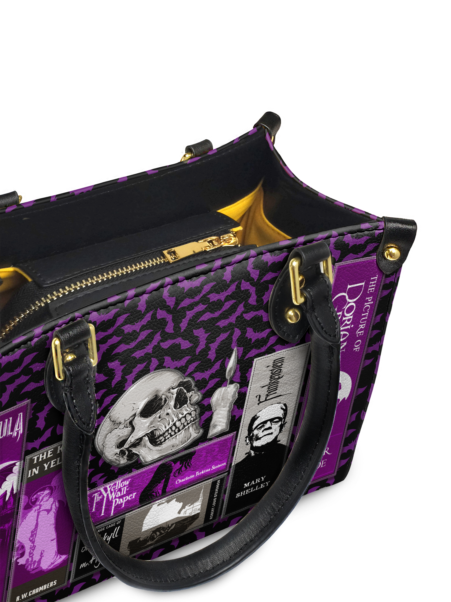 "The Codex of Gothic Tales" Violet Echo Small Leather Handbag
