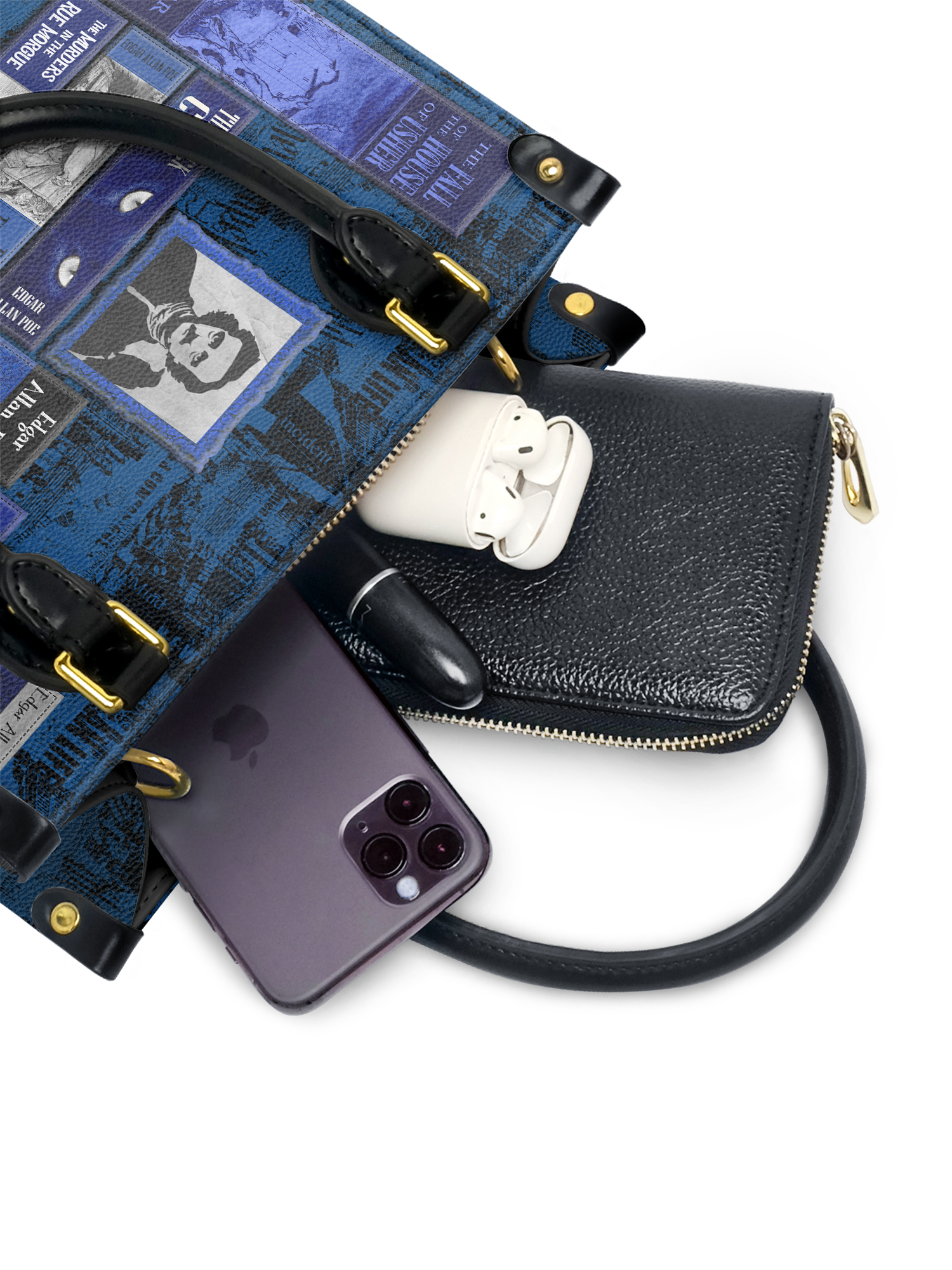 "Poe's Library" Midnight Ink Small Leather Handbag
