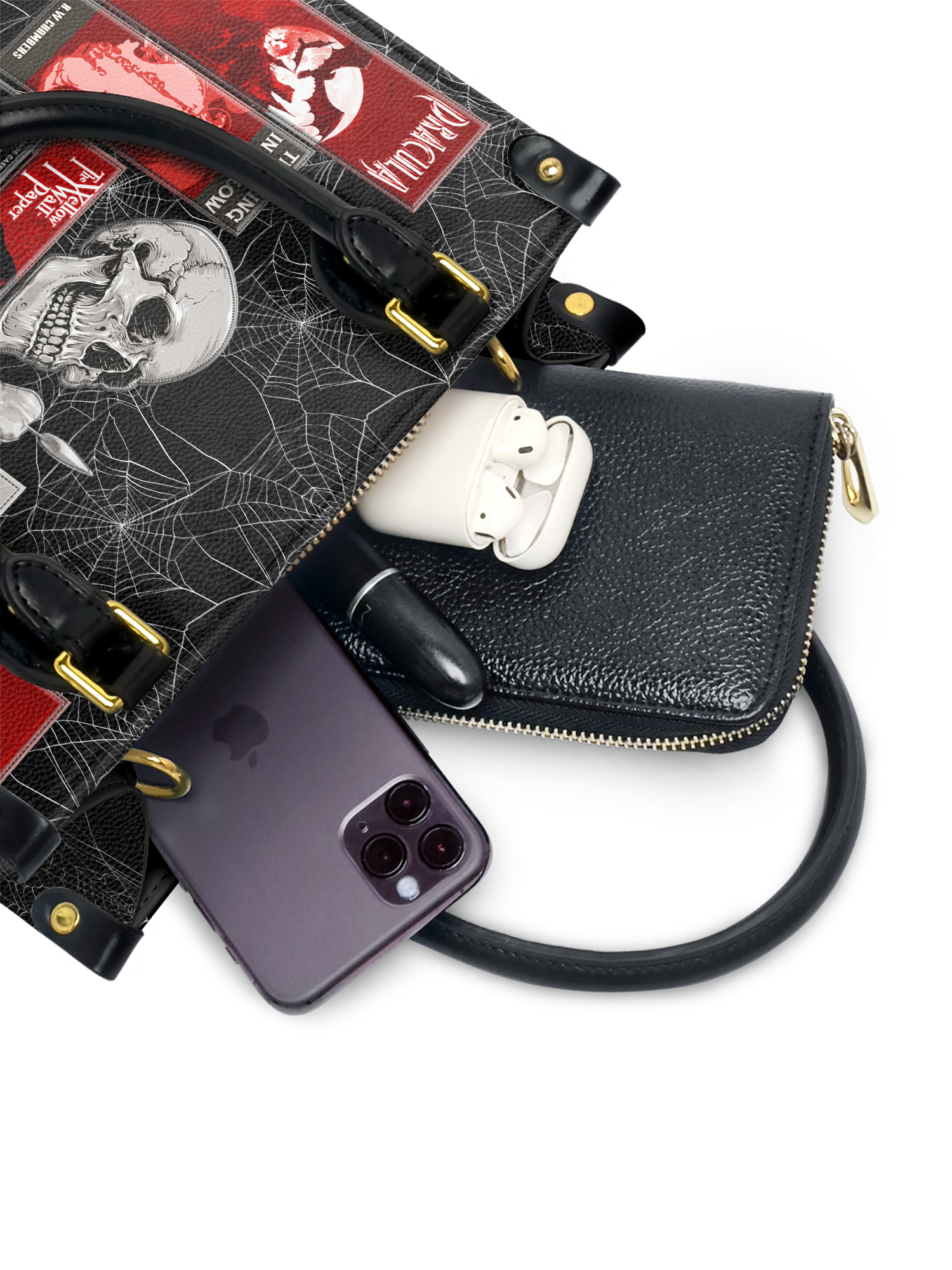 "The Codex of Gothic Tales" Black Widow’s Kiss Small Leather Handbag