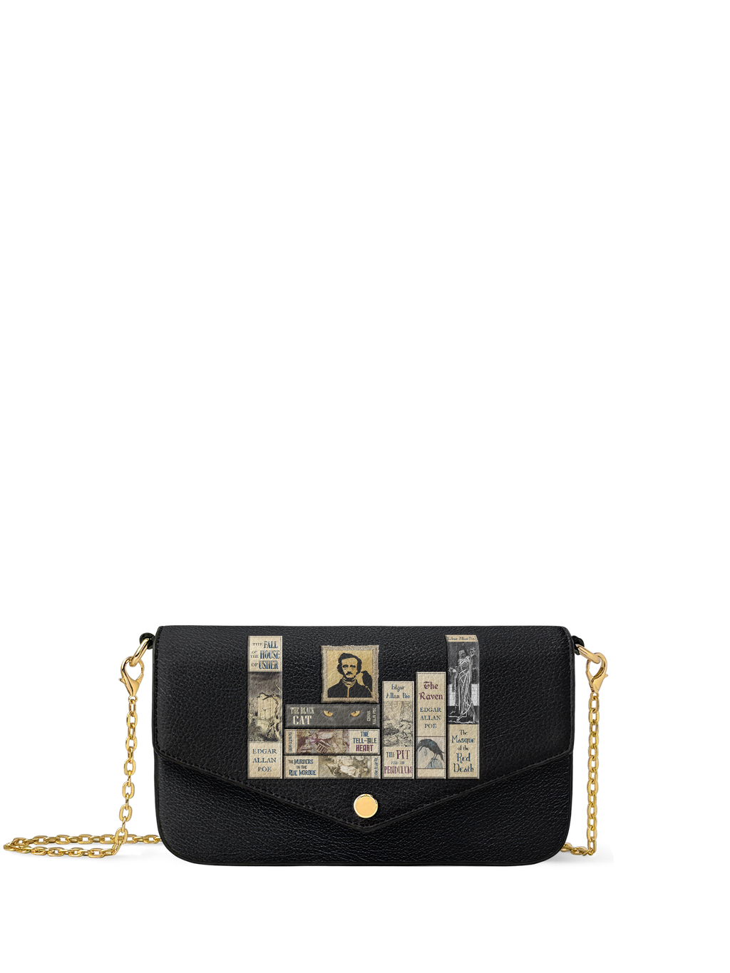 "Poe's Library" Ashen Black Envelope Chain Crossbody Bag