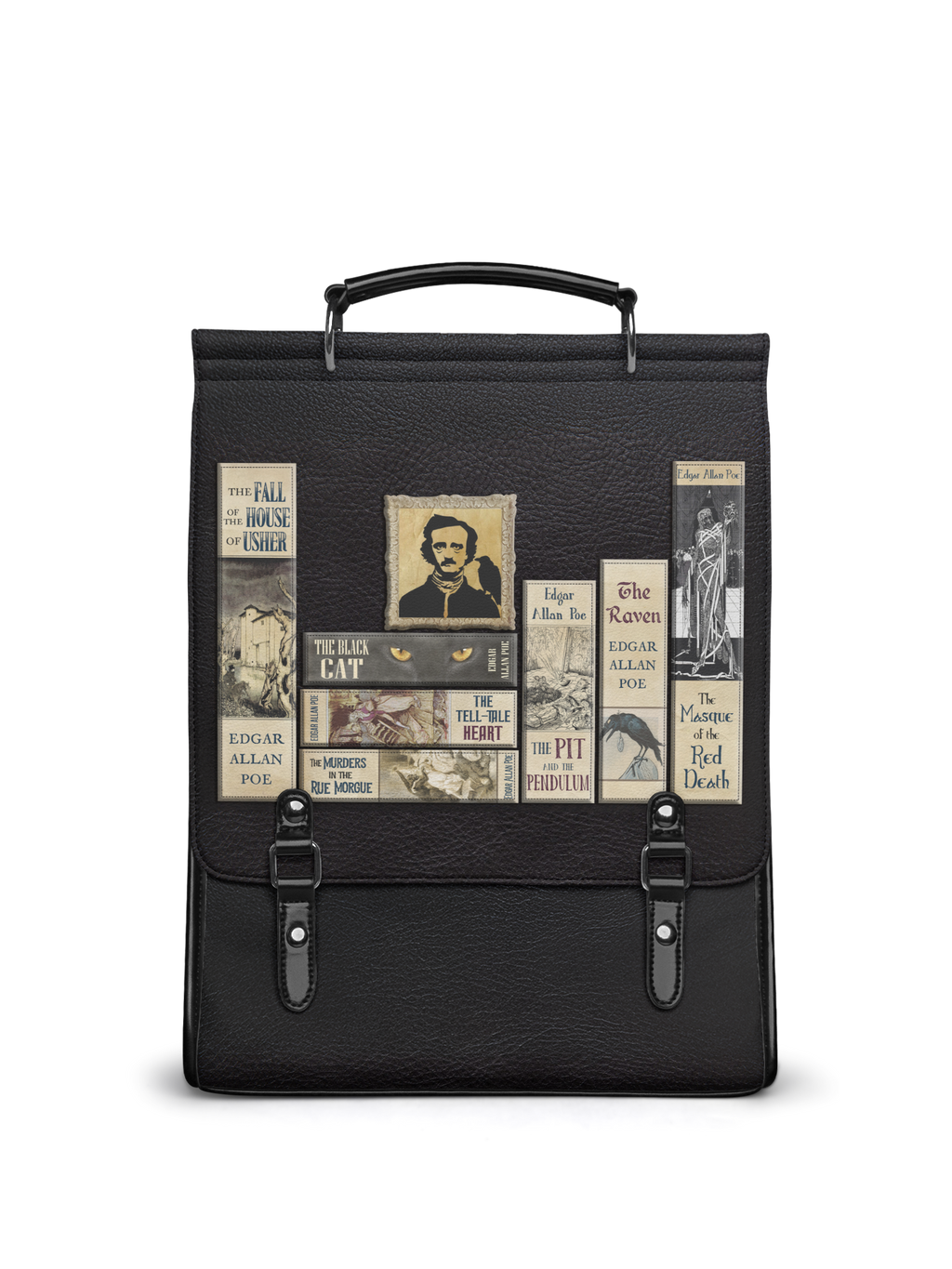 "Poe's Library" Ashen Black Leather Backpack